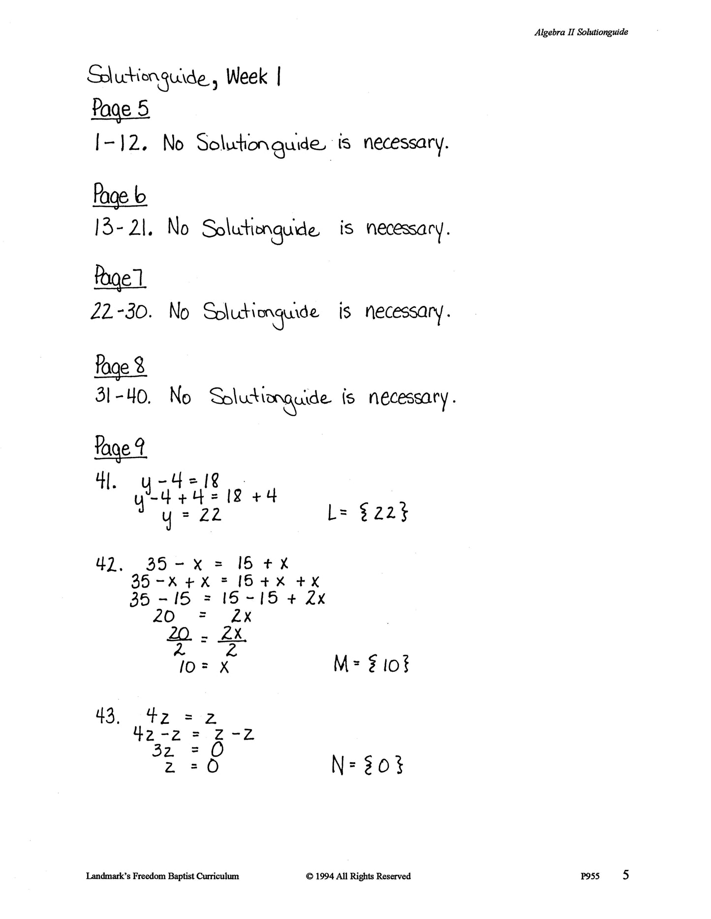 Support - Algebra II Solution Guide