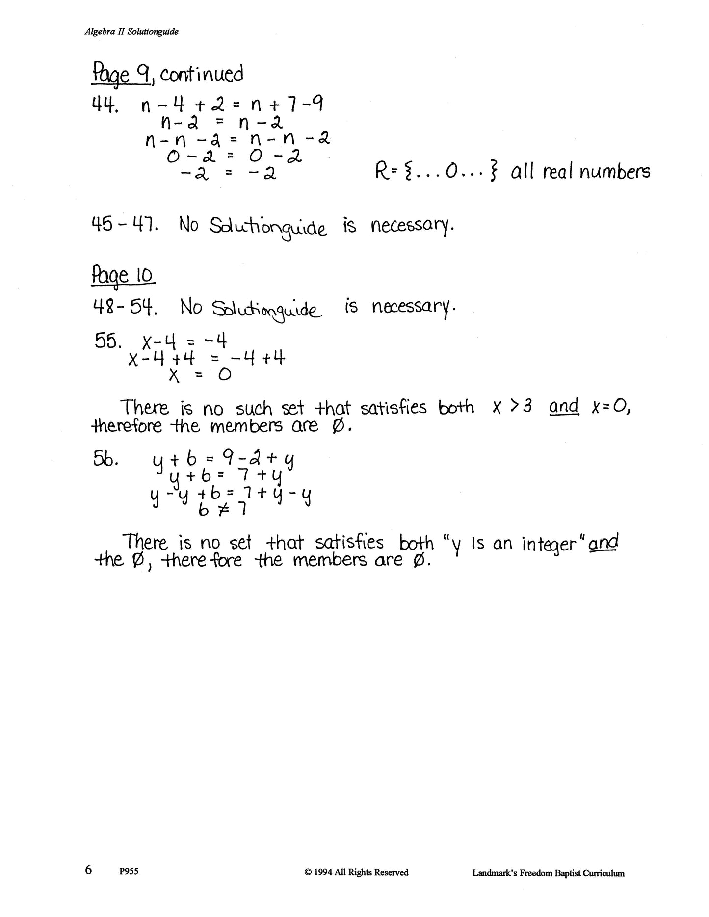 Support - Algebra II Solution Guide