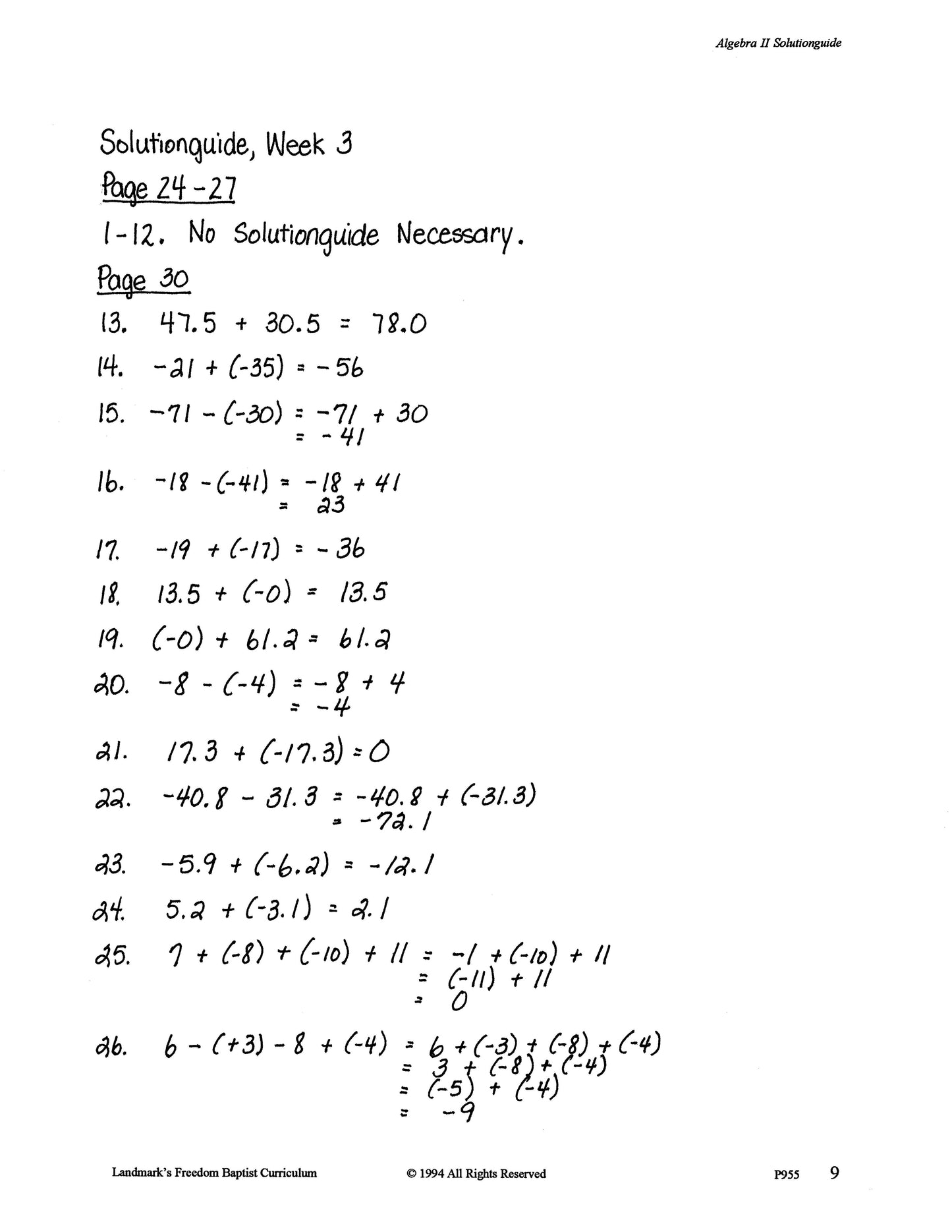 Support - Algebra II Solution Guide