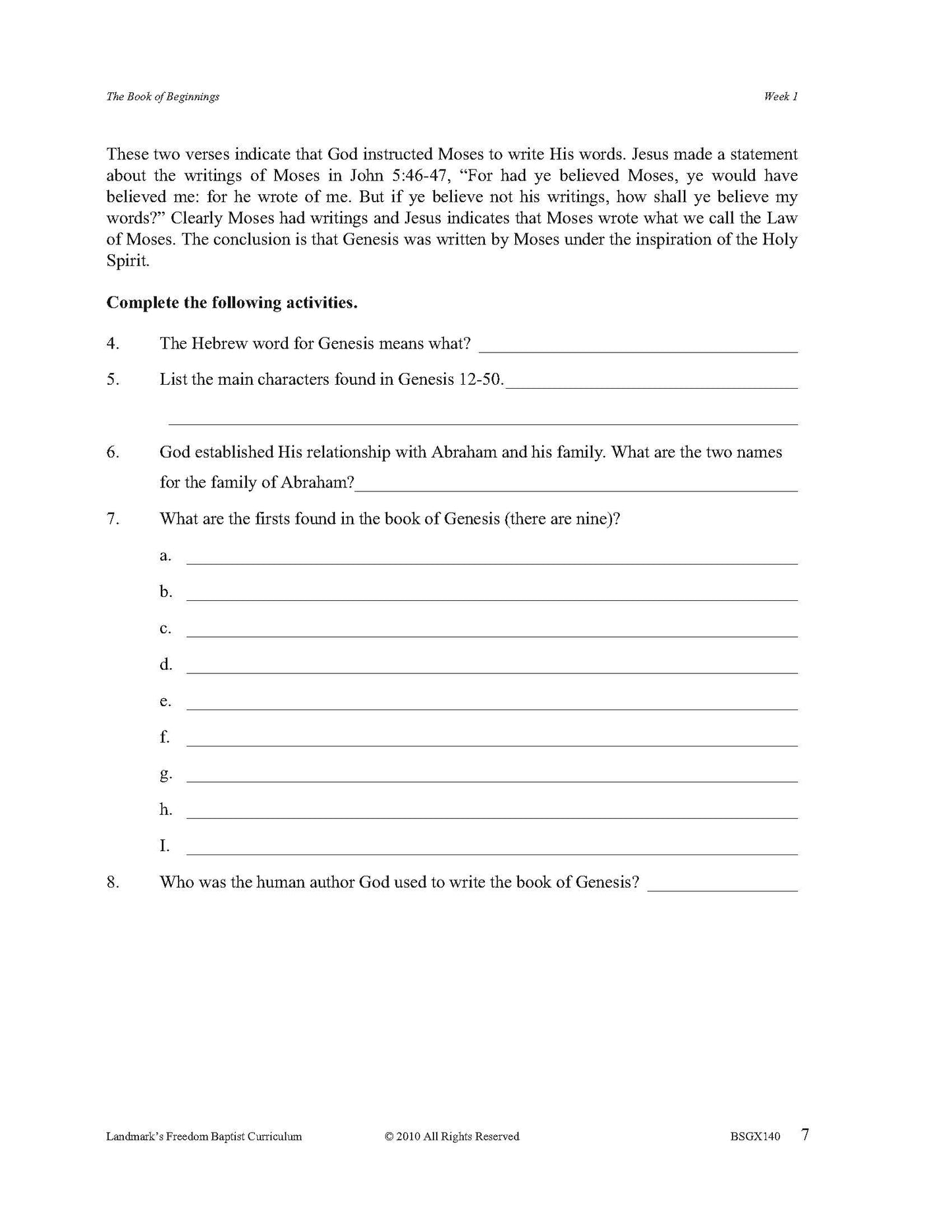 Bible Grade 08 - The Book of Genesis