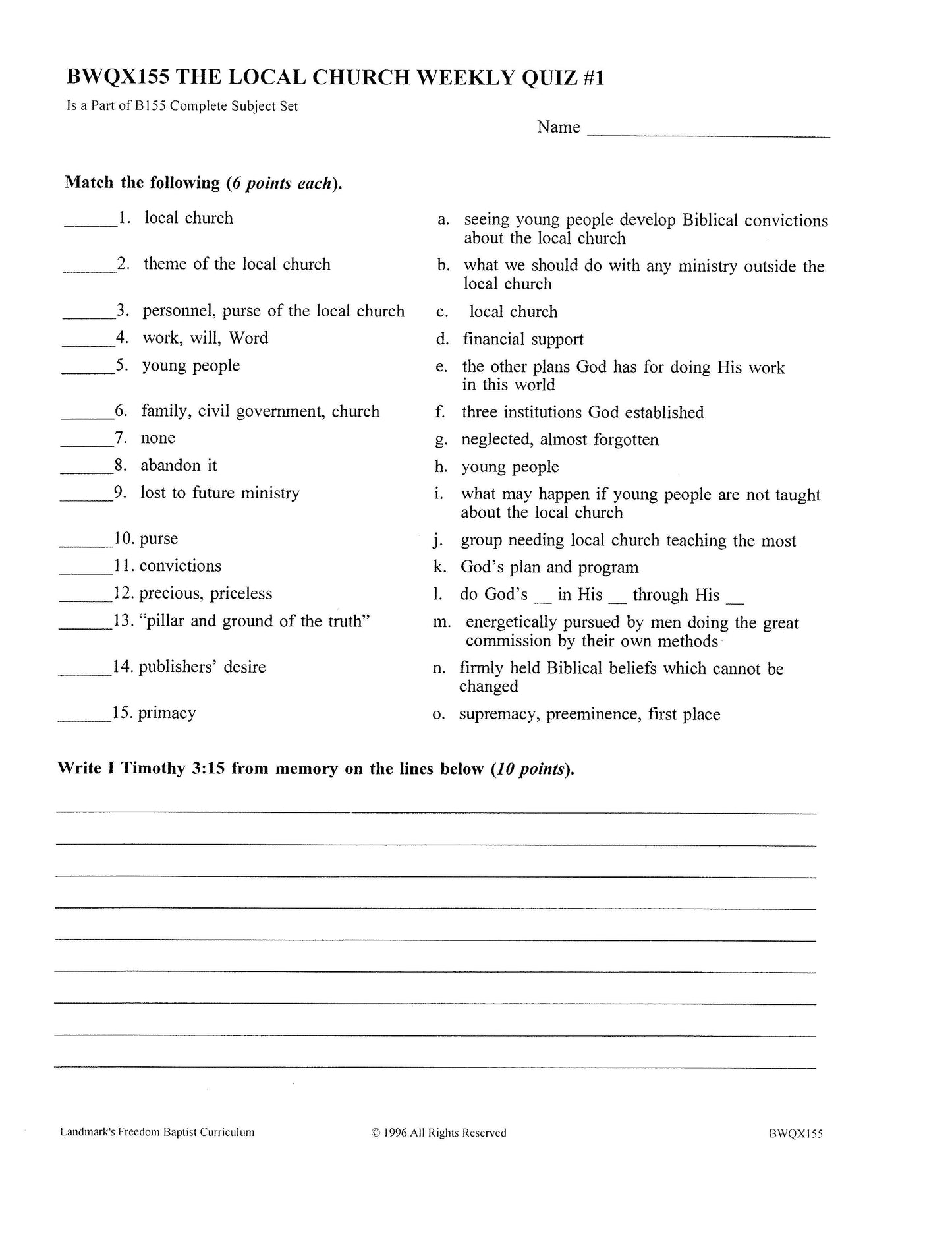 Bible Grade 11 - The Local Church
