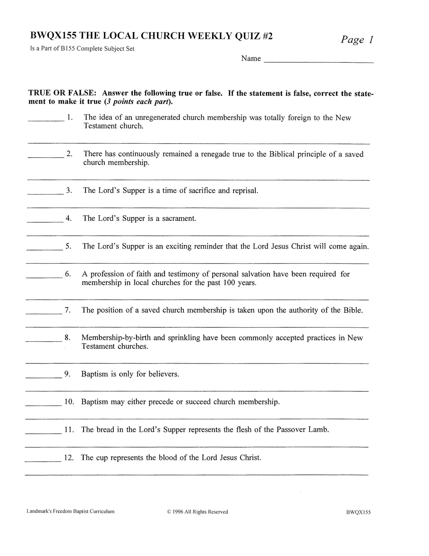 Bible Grade 11 - The Local Church