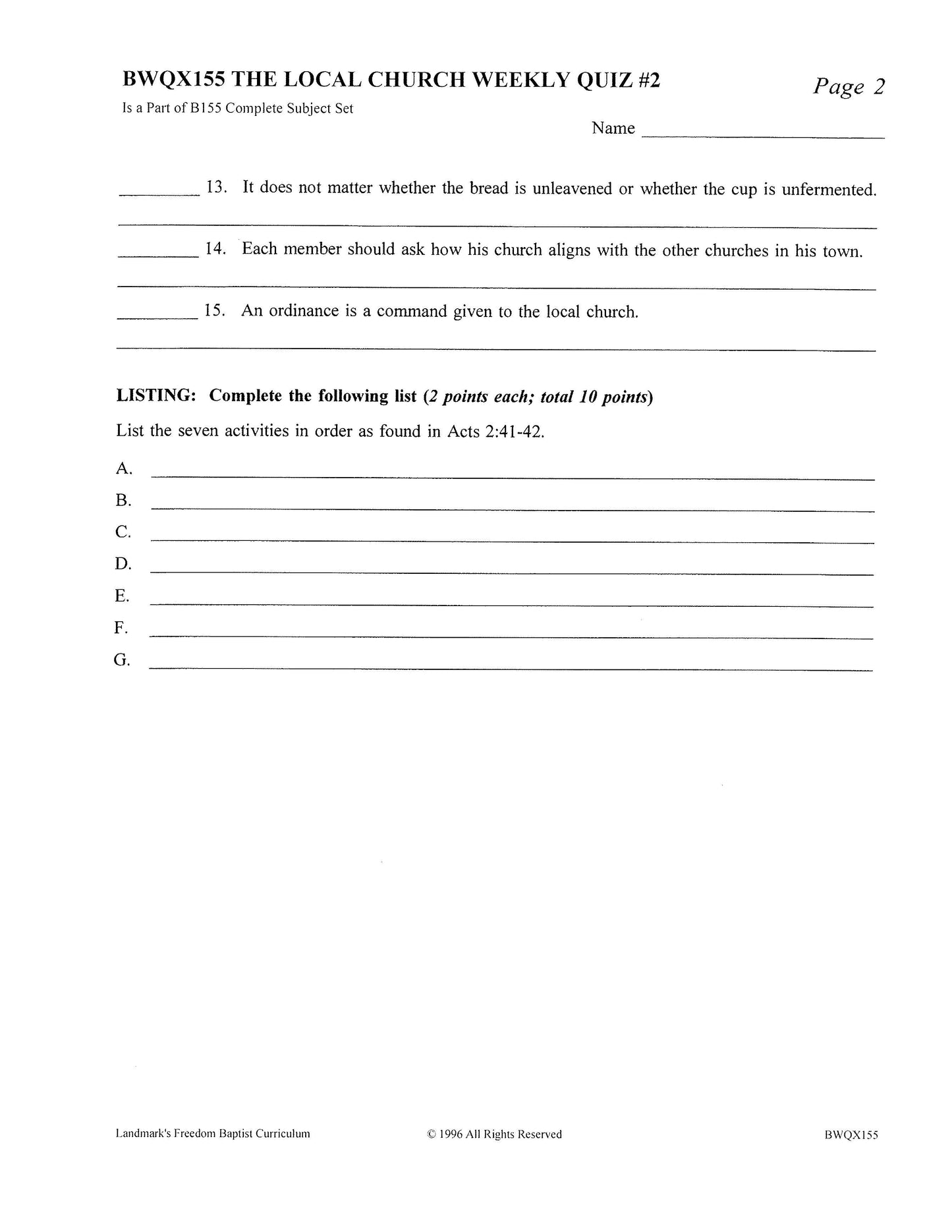 Bible Grade 11 - The Local Church