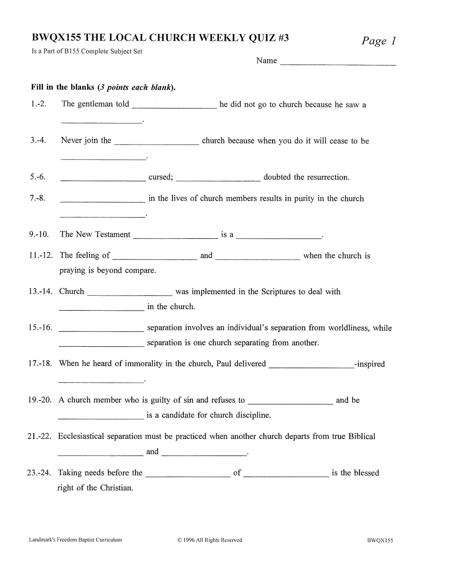 Bible Grade 11 - The Local Church