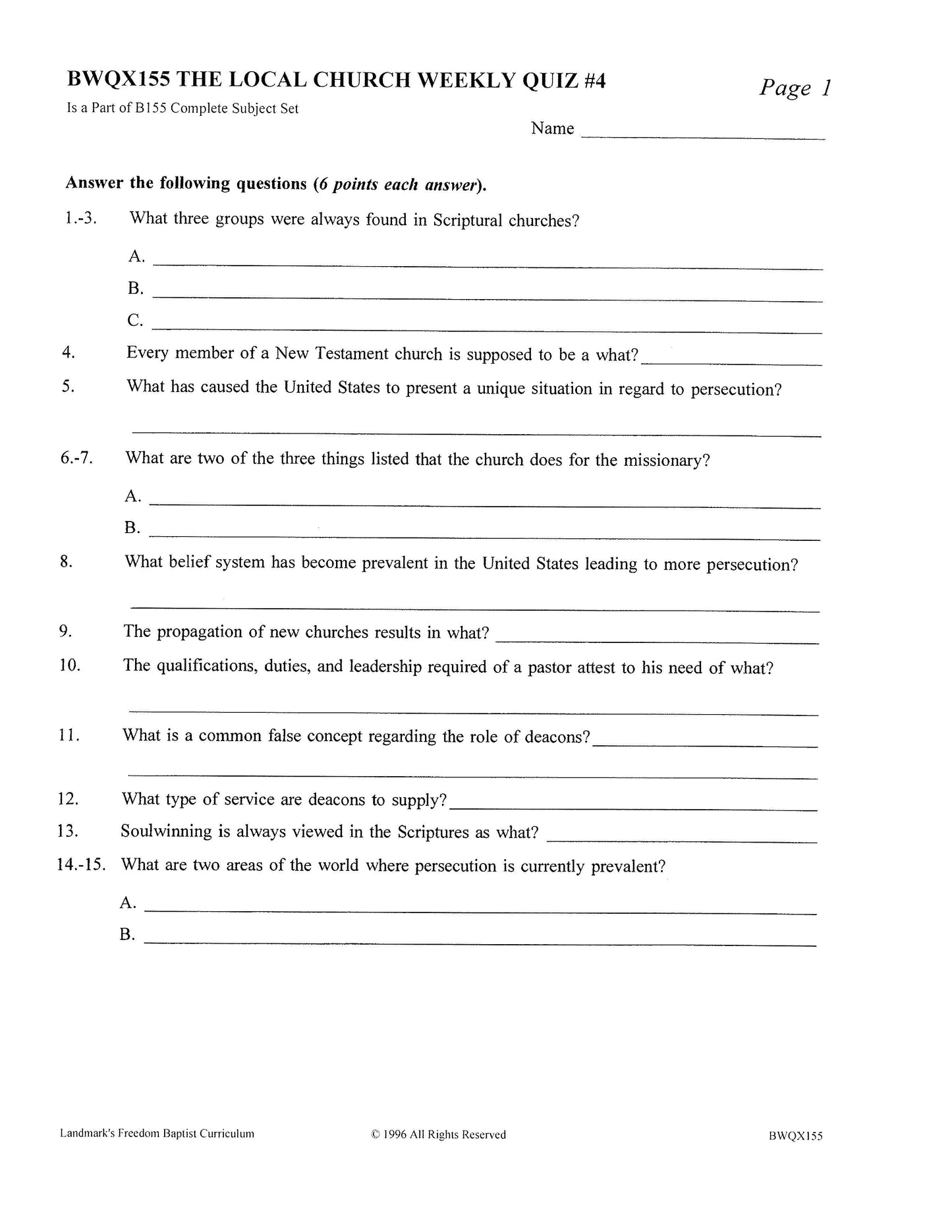Bible Grade 11 - The Local Church