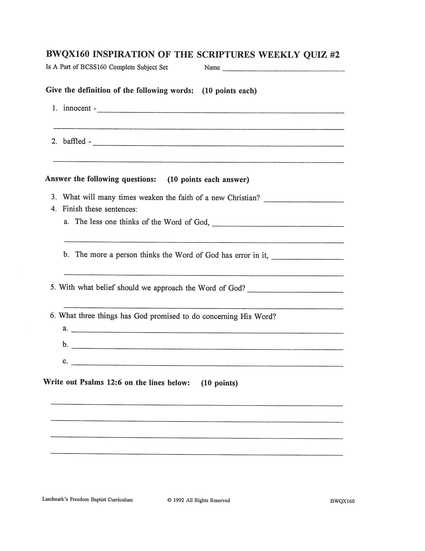 Bible Grade 12 - The Inspiration of the Scriptures
