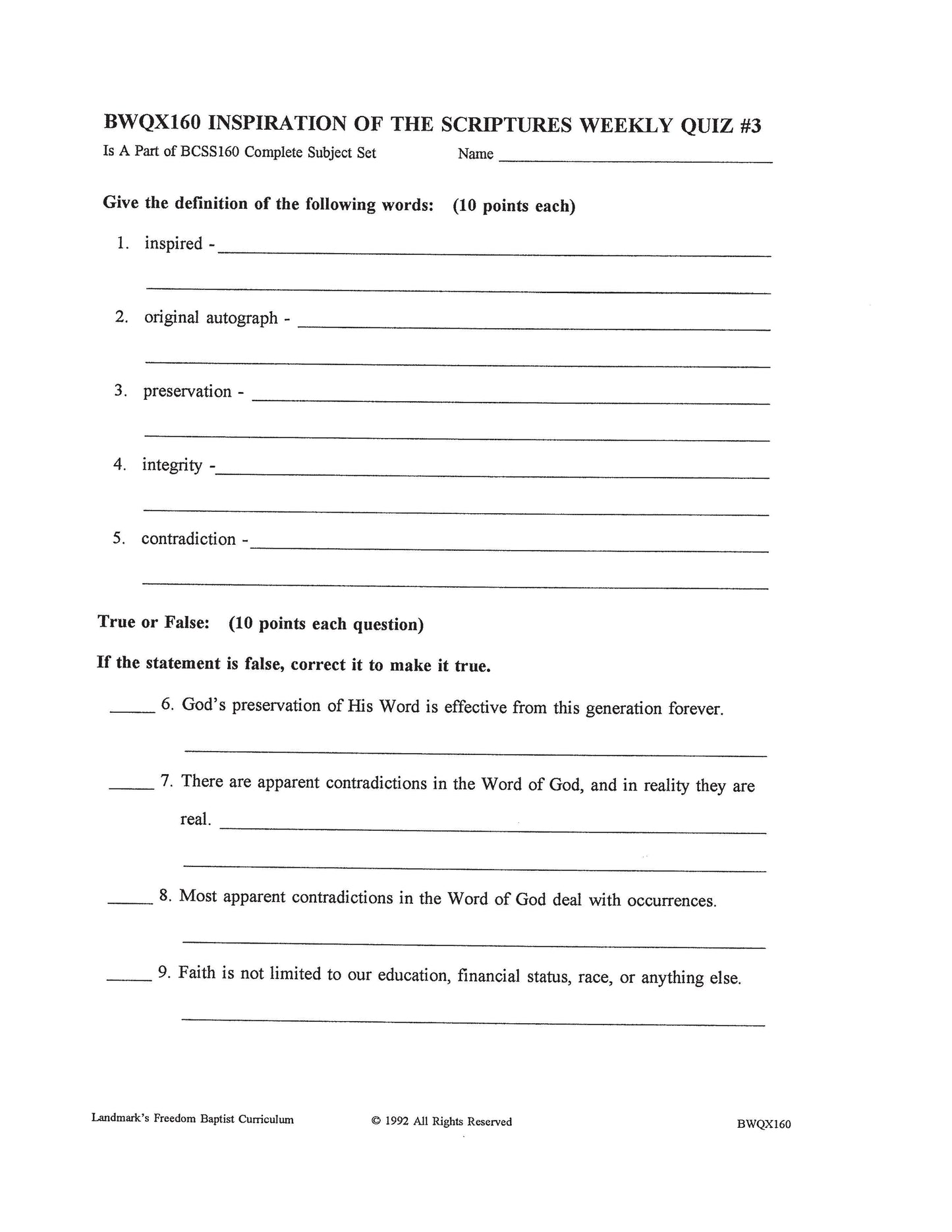 Bible Grade 12 - The Inspiration of the Scriptures