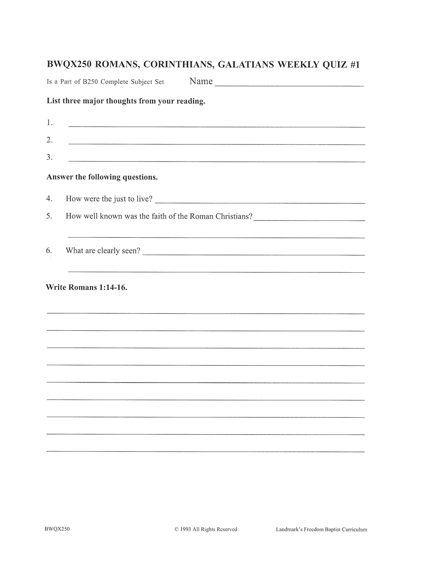 Bible Elective - Romans, Corinthians, Galatians