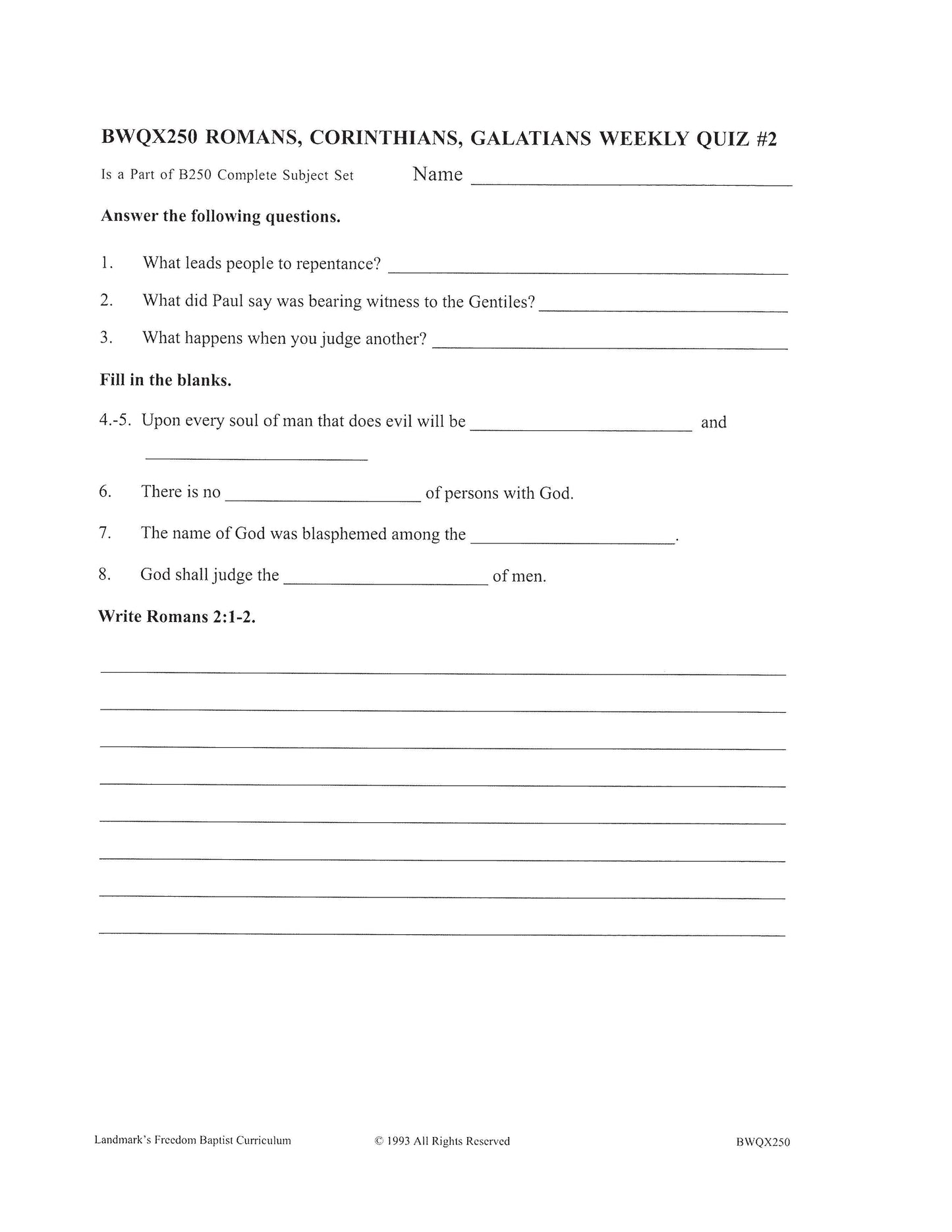 Bible Elective - Romans, Corinthians, Galatians