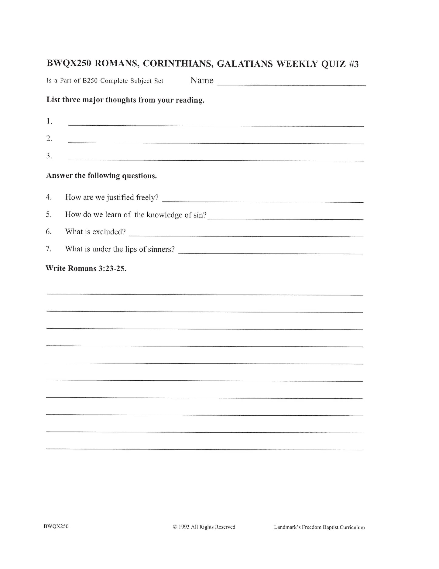 Bible Elective - Romans, Corinthians, Galatians