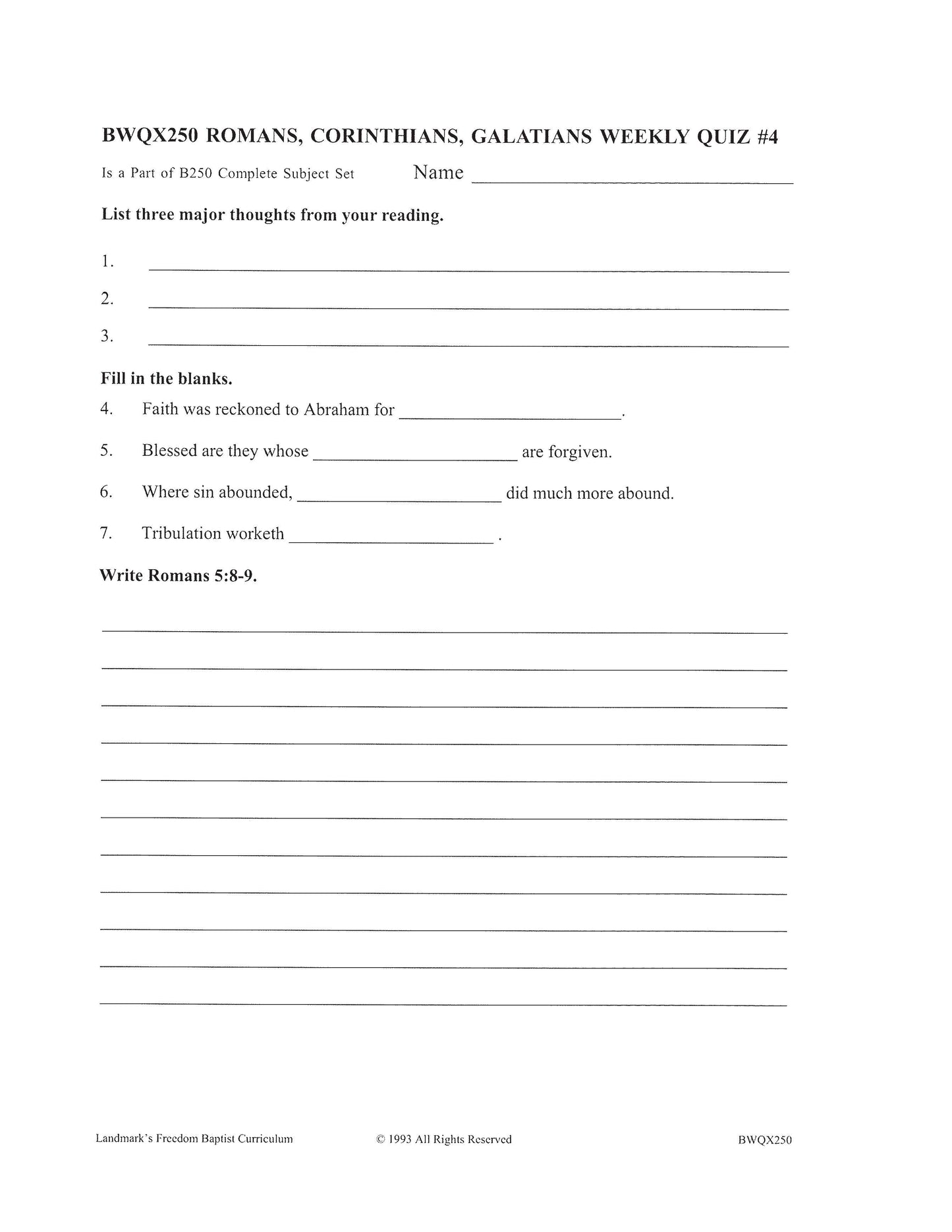 Bible Elective - Romans, Corinthians, Galatians