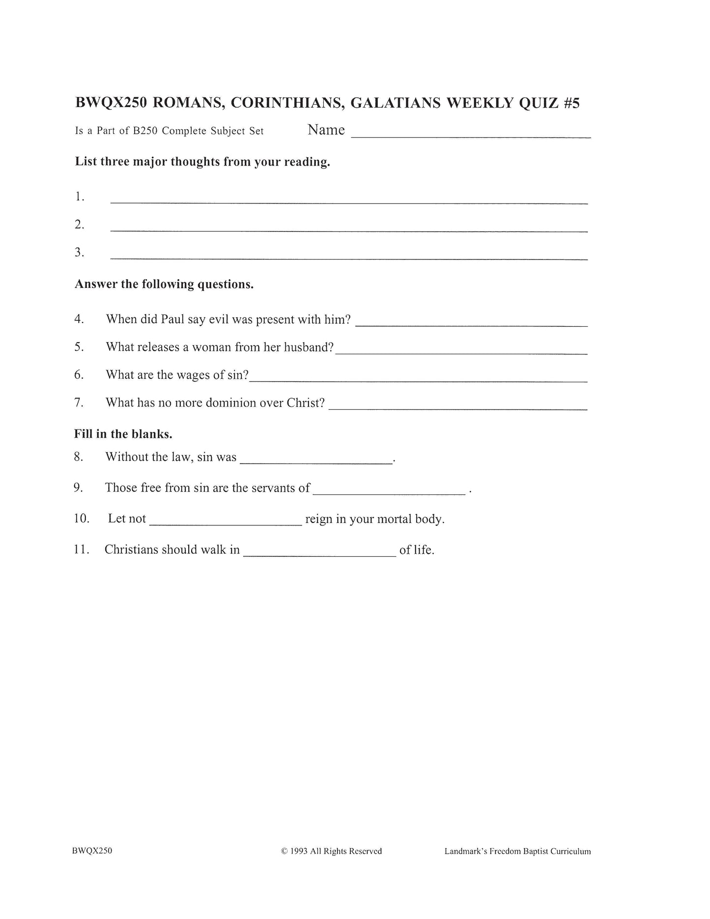Bible Elective - Romans, Corinthians, Galatians