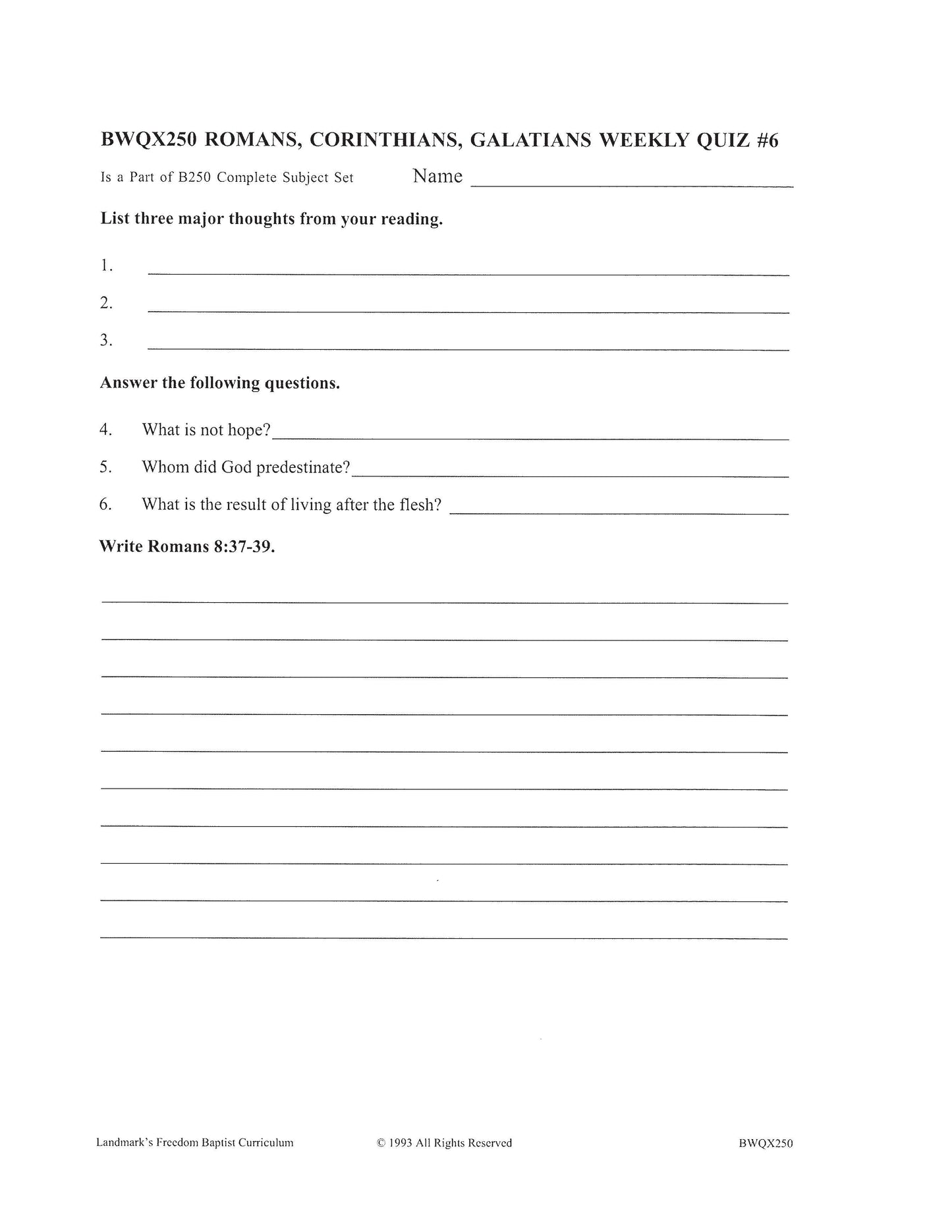 Bible Elective - Romans, Corinthians, Galatians
