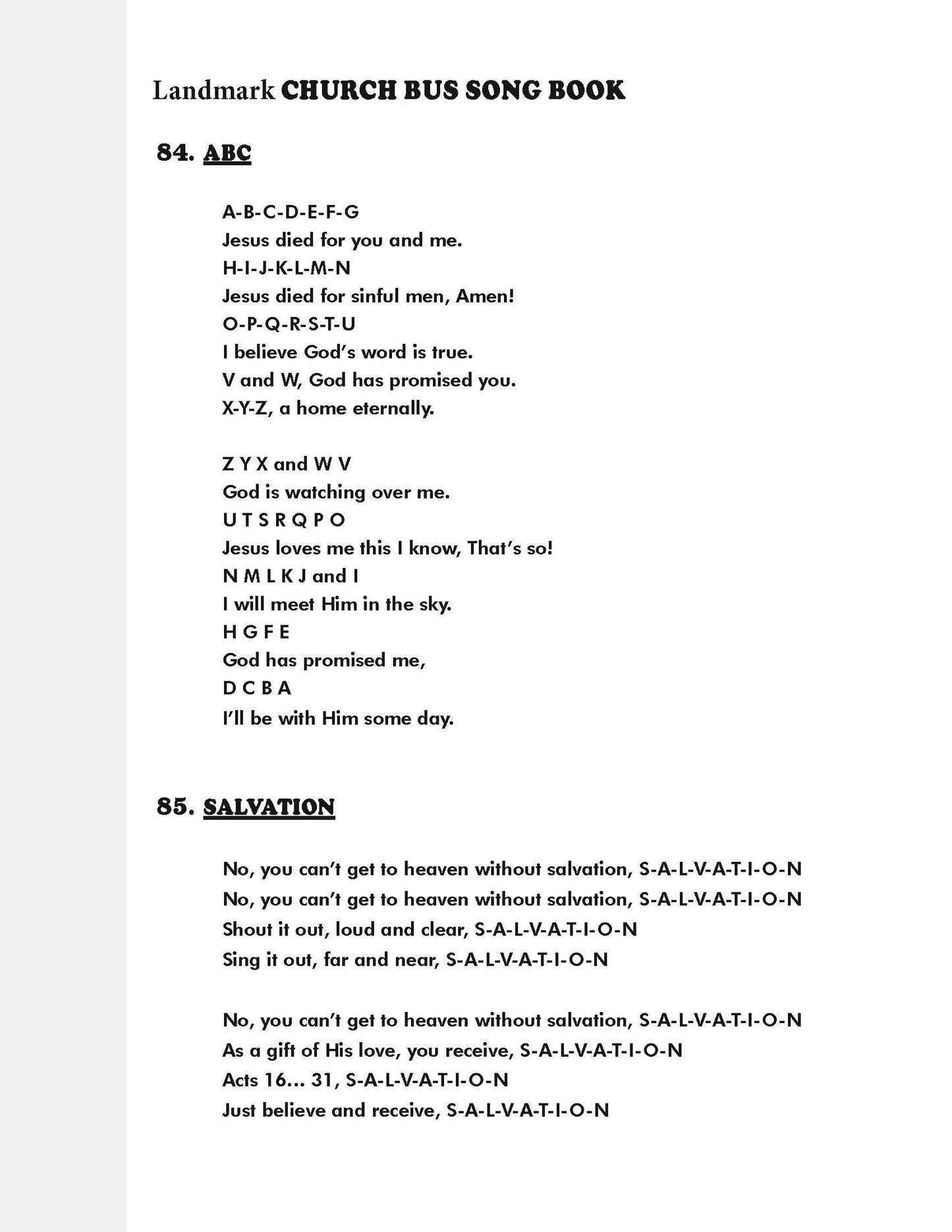 Church Bus Song Book