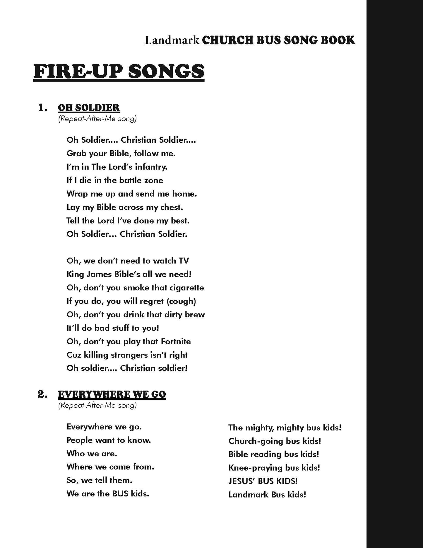 Church Bus Song Book