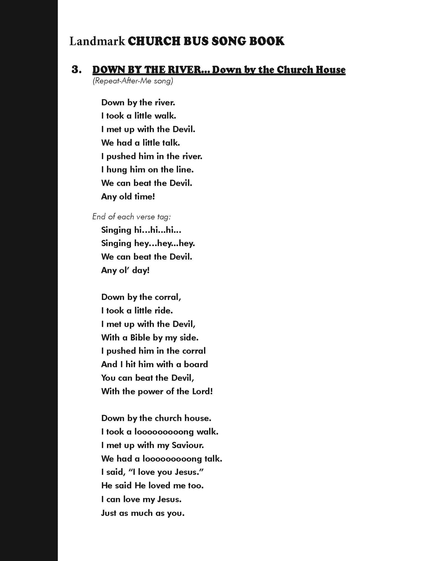 Church Bus Song Book