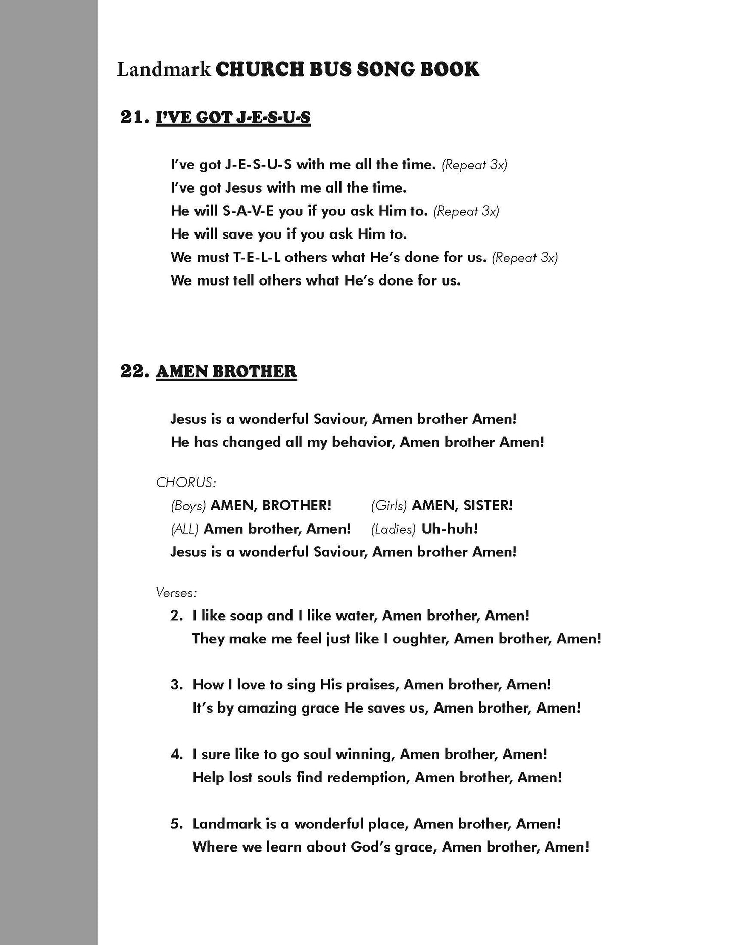 Church Bus Song Book