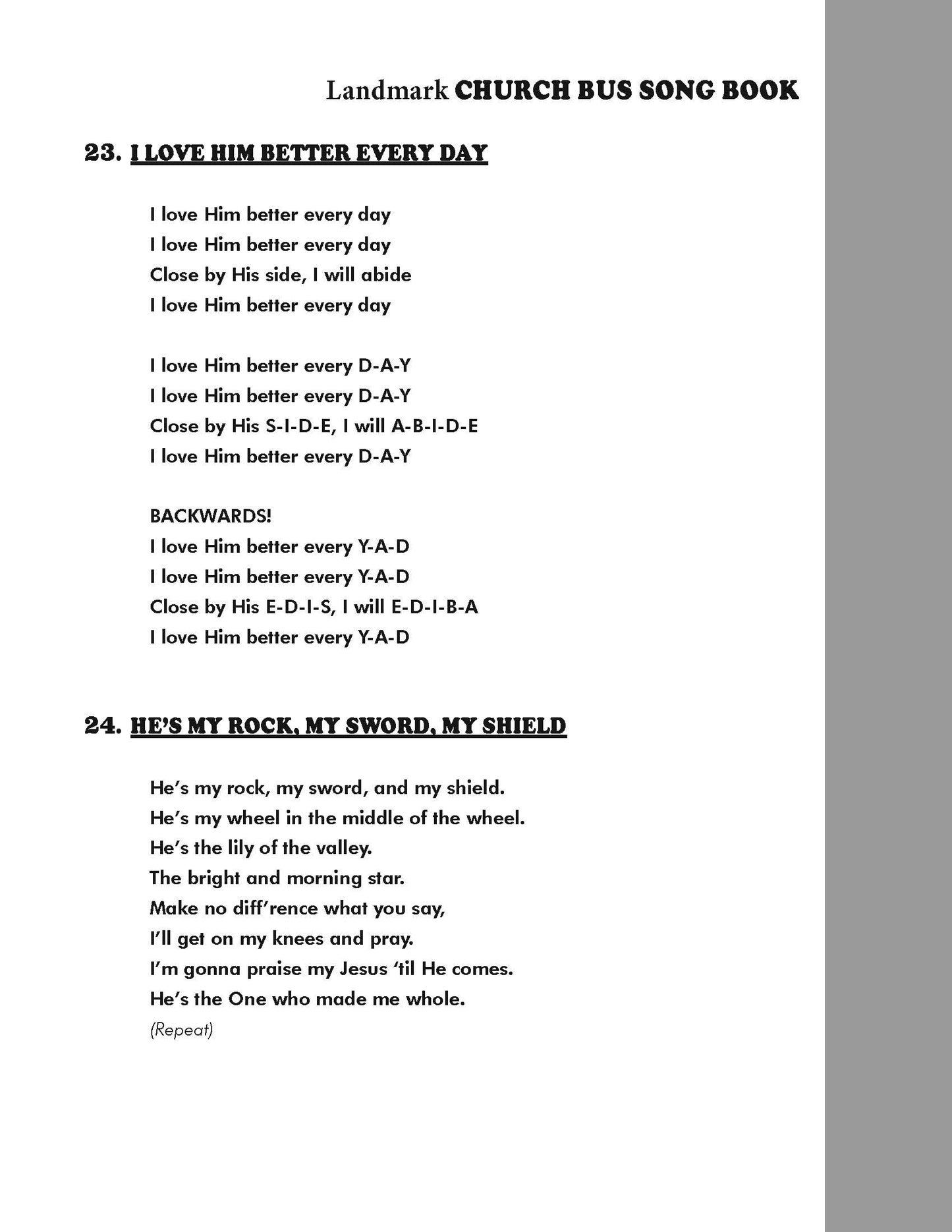 Church Bus Song Book