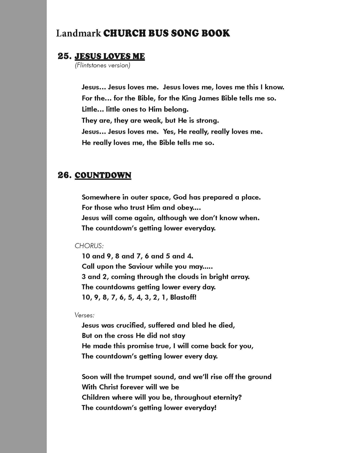Church Bus Song Book