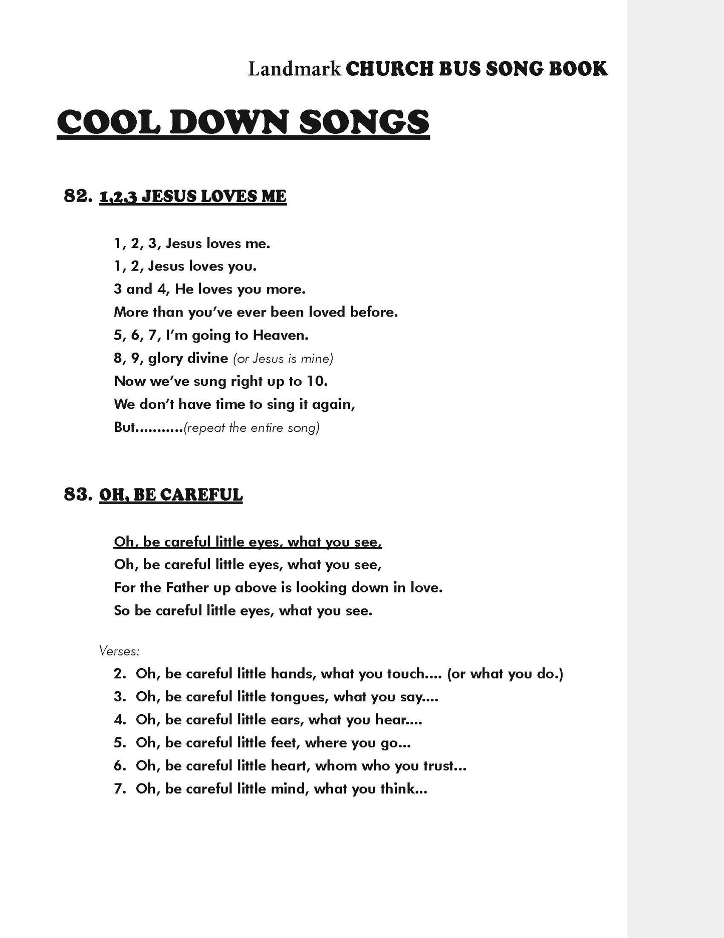 Church Bus Song Book