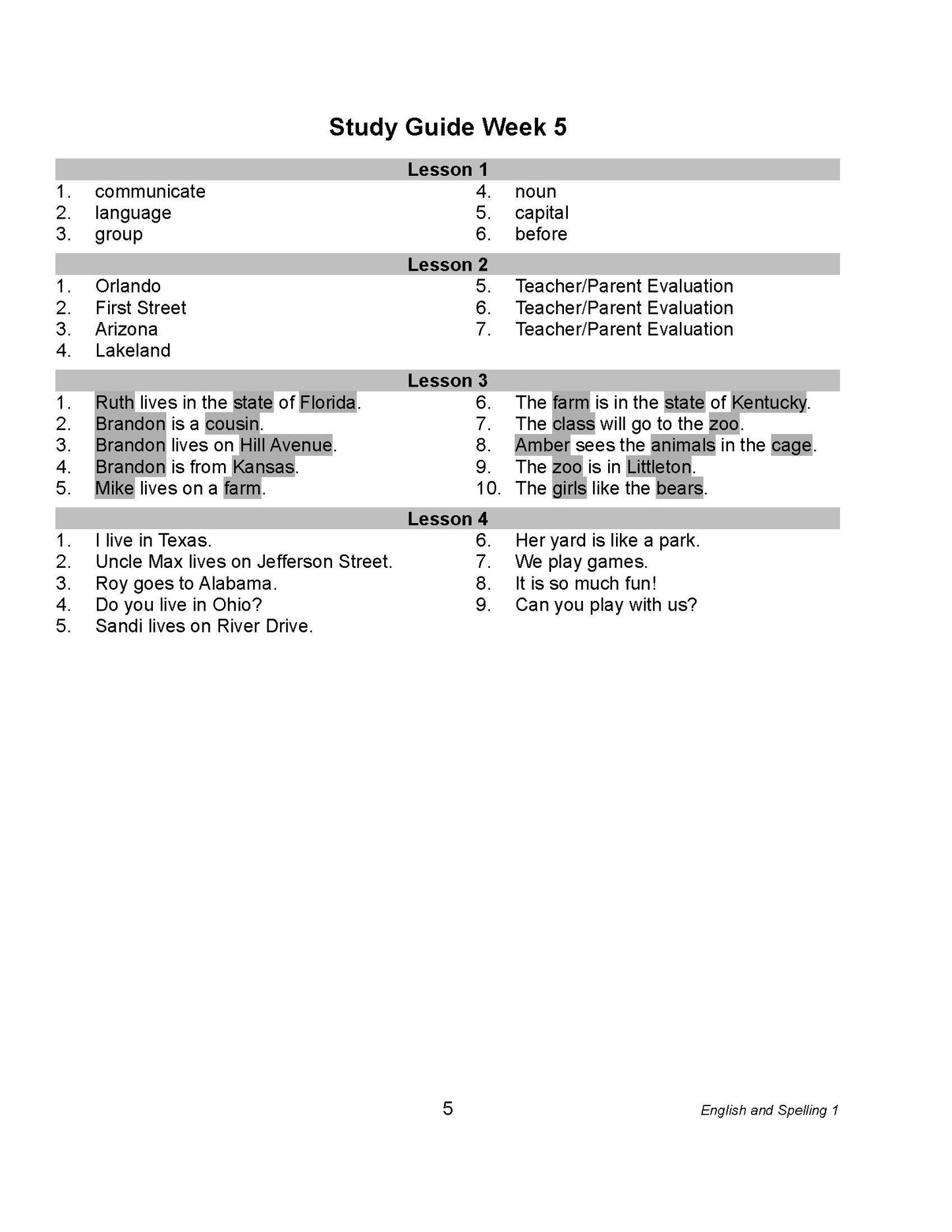 English Grade 01