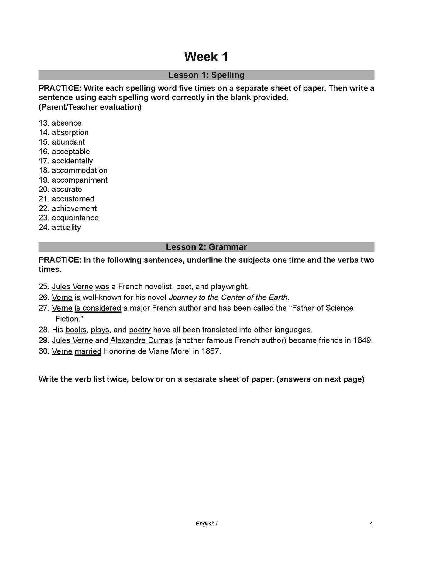 English Grade 09 - English Grammar and Composition I