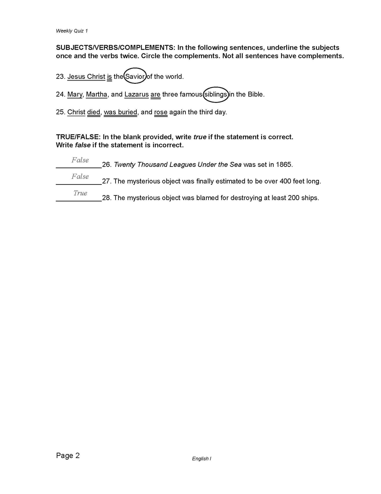 English Grade 09 - English Grammar and Composition I