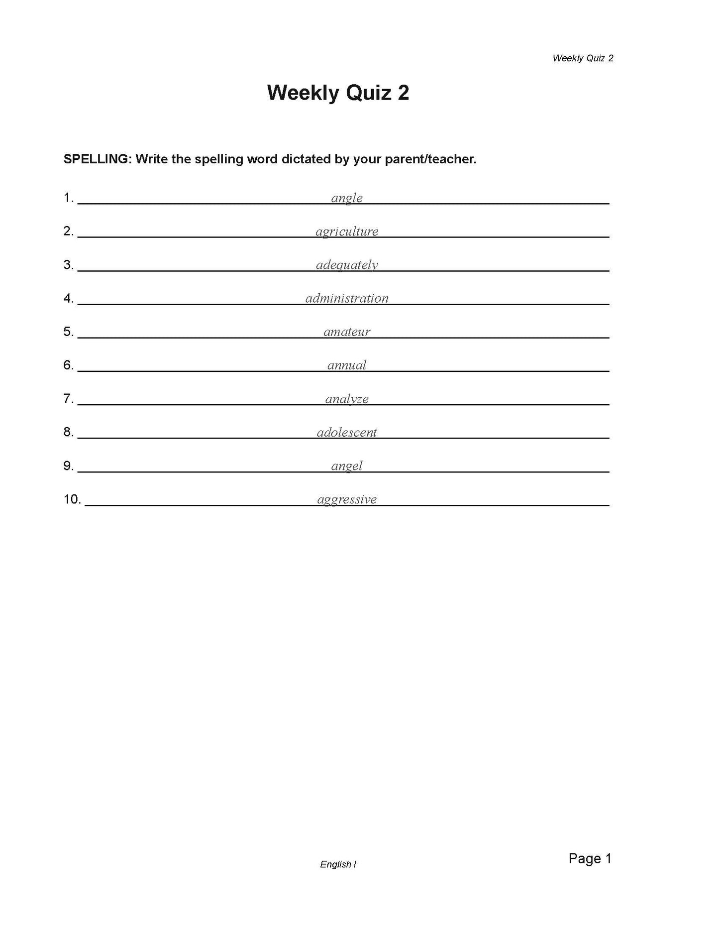 English Grade 09 - English Grammar and Composition I