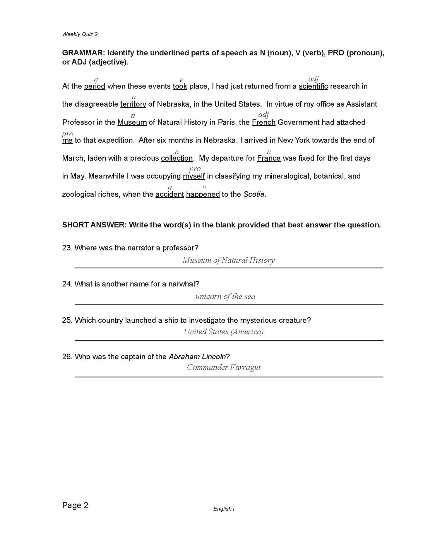 English Grade 09 - English Grammar and Composition I