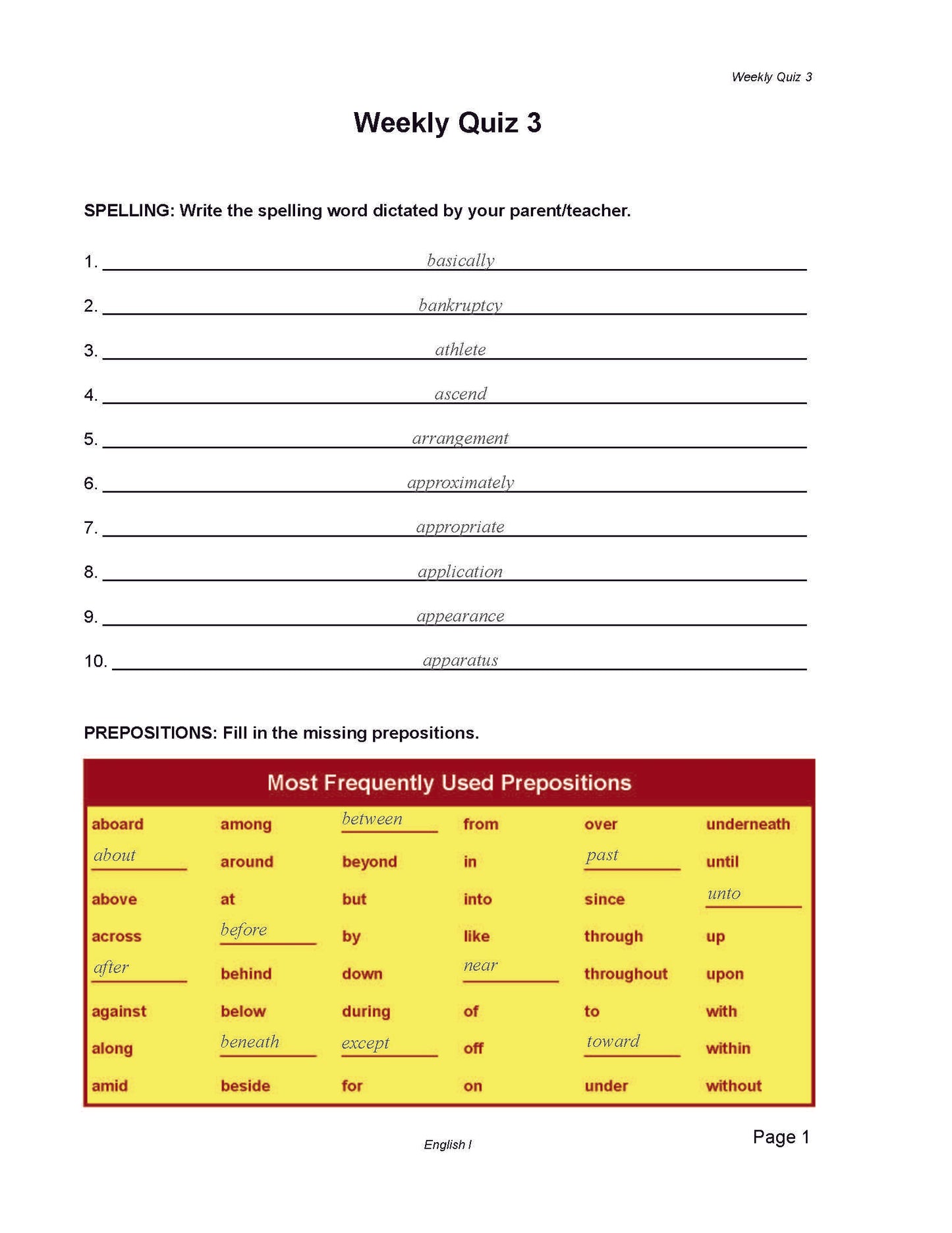 English Grade 09 - English Grammar and Composition I