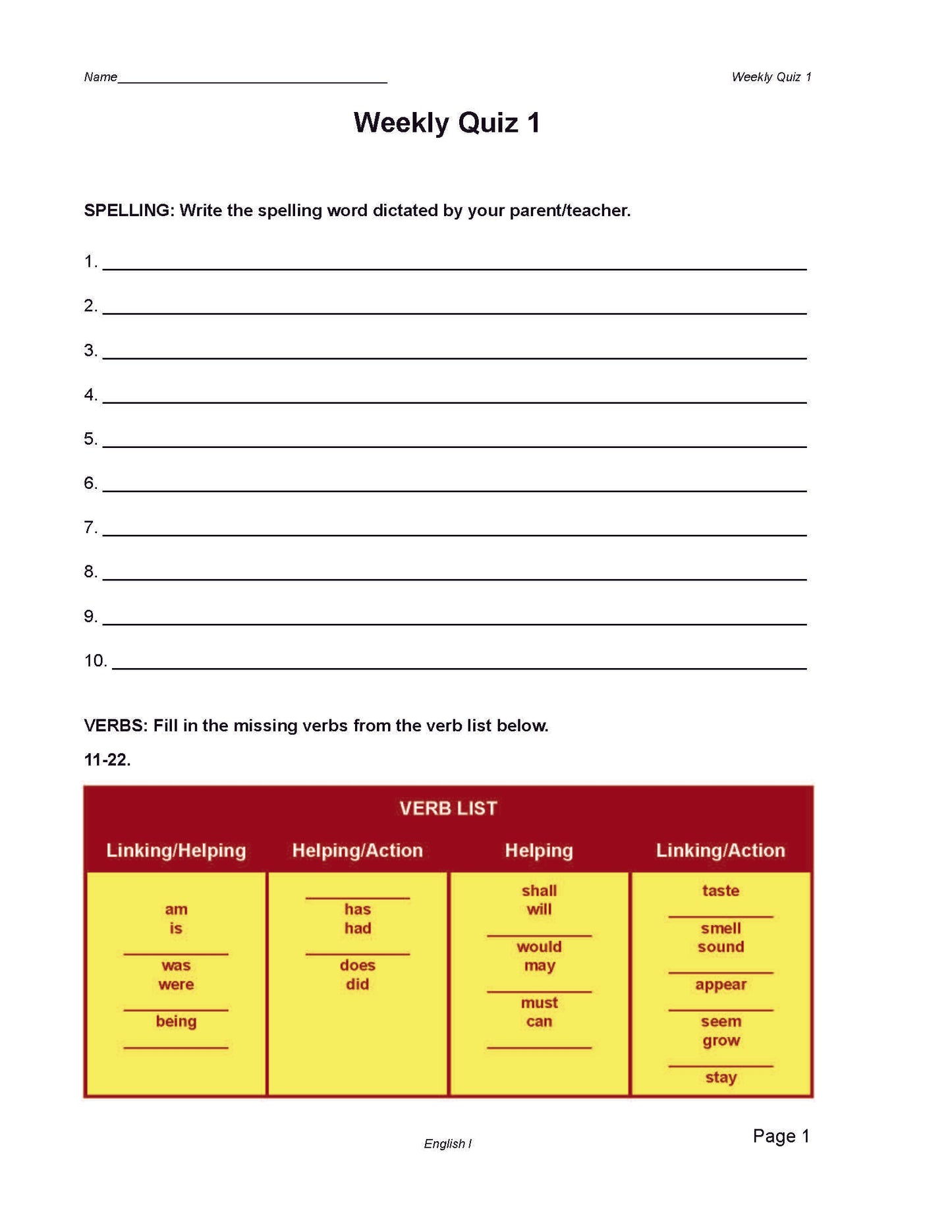 English Grade 09 - English Grammar and Composition I
