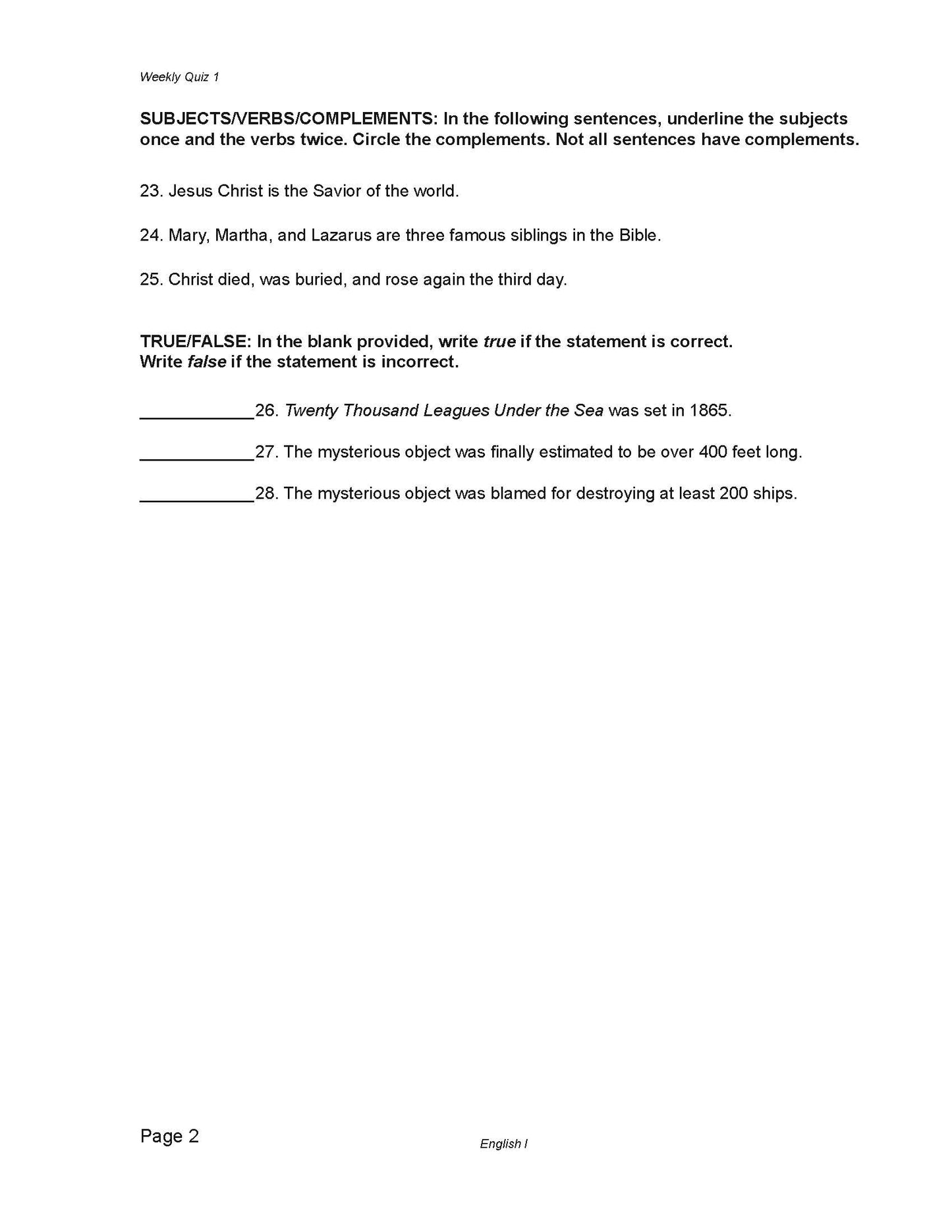 English Grade 09 - English Grammar and Composition I
