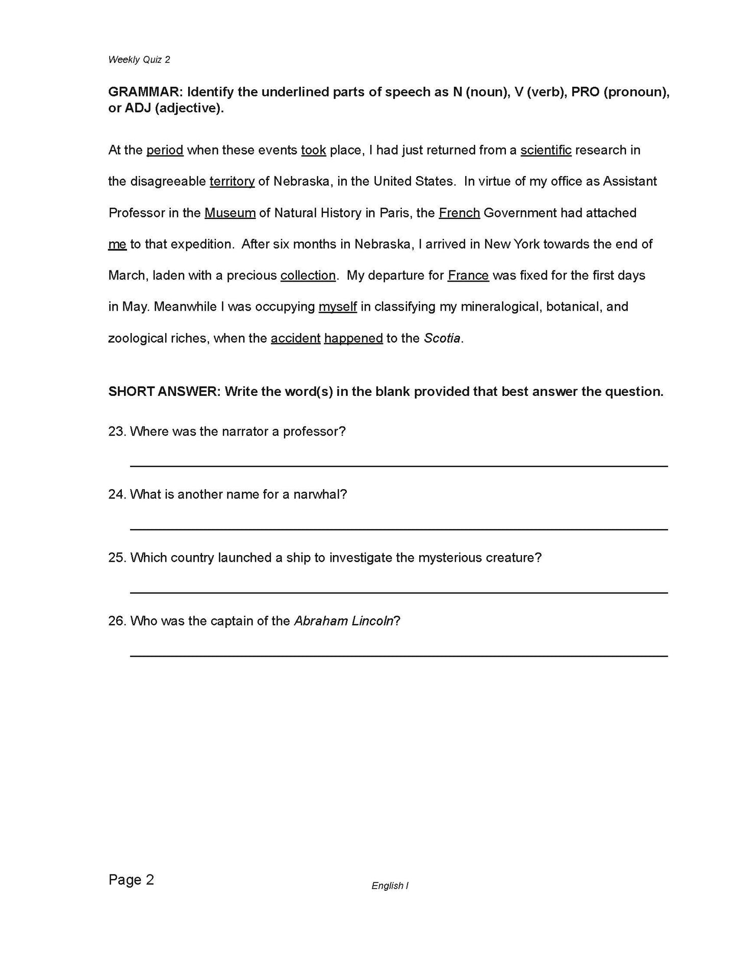 English Grade 09 - English Grammar and Composition I