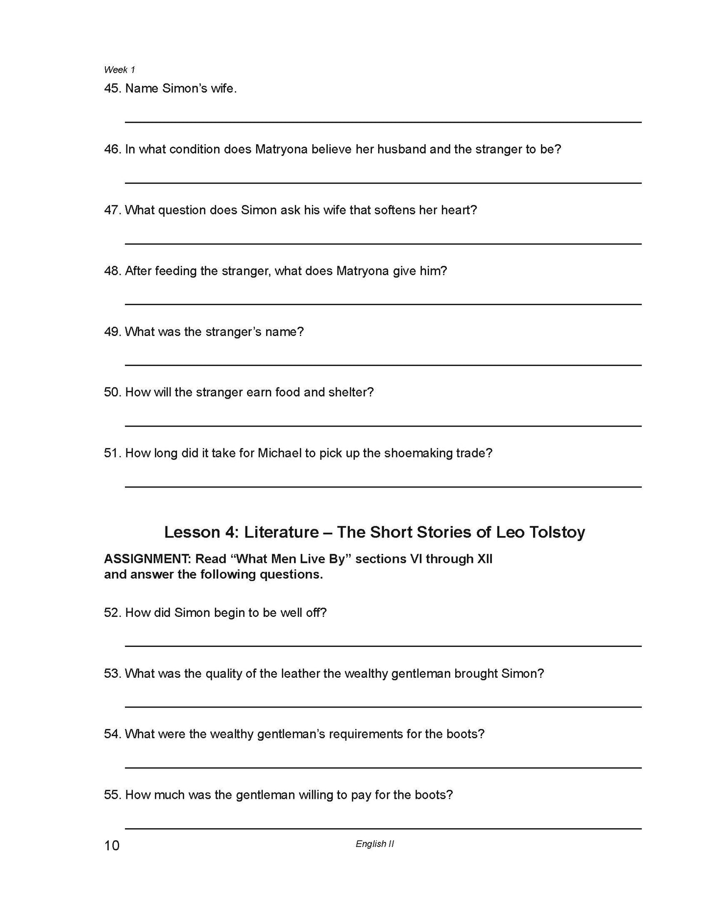 English Grade 10 - English Grammar and Composition II