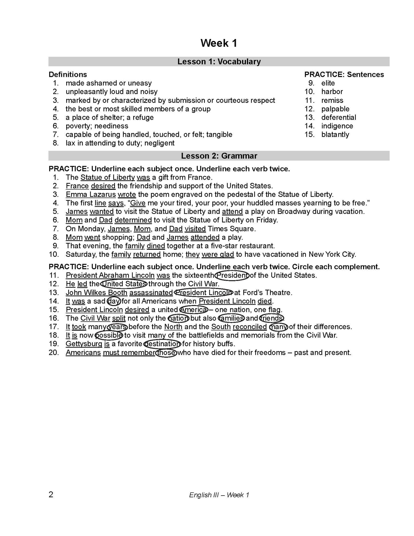 English Grade 11 - English Grammar and Composition III