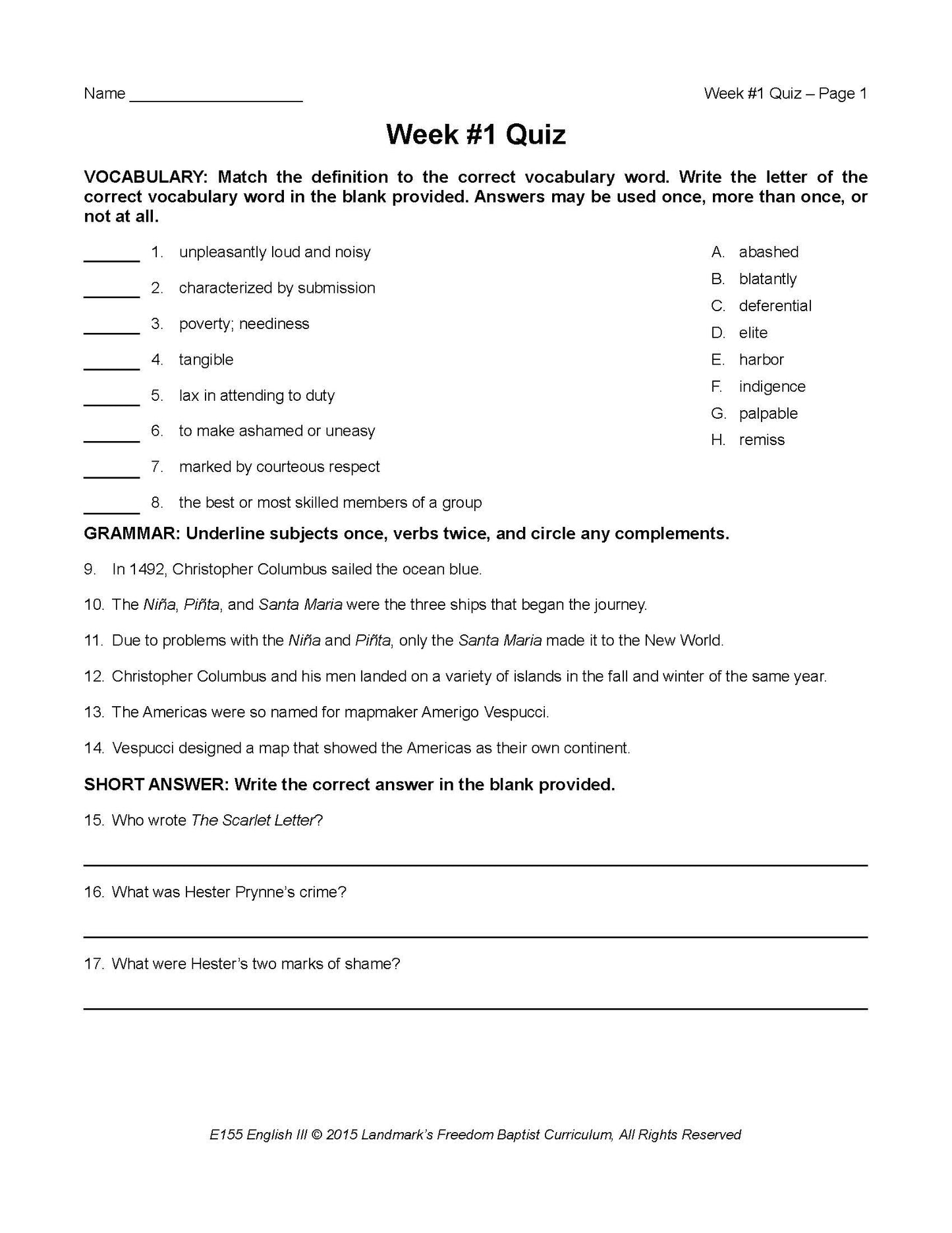 English Grade 11 - English Grammar and Composition III