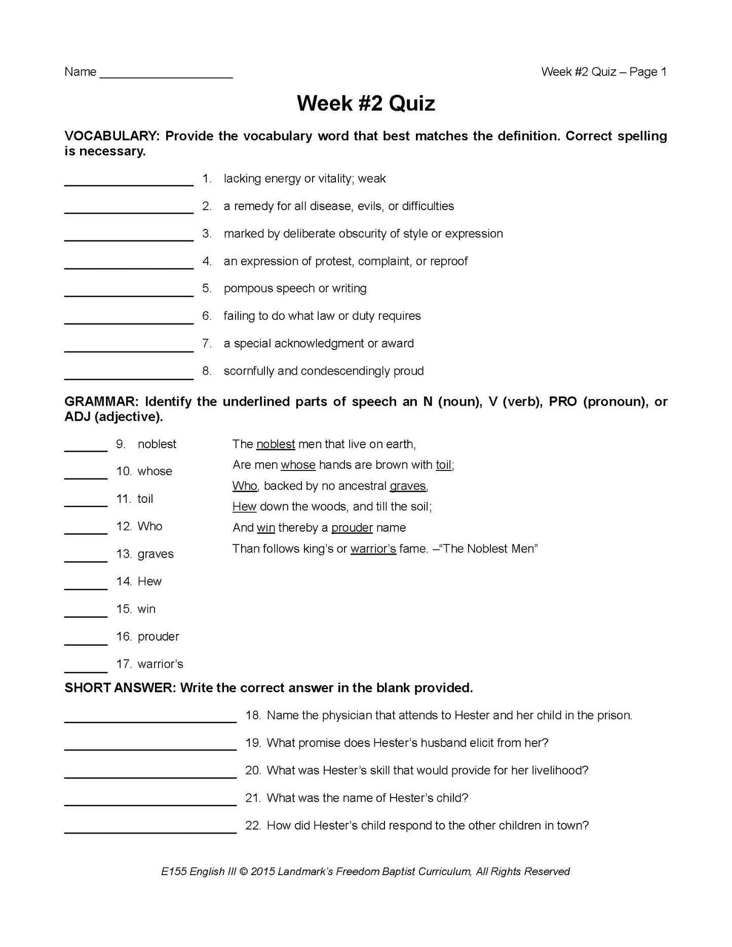 English Grade 11 - English Grammar and Composition III
