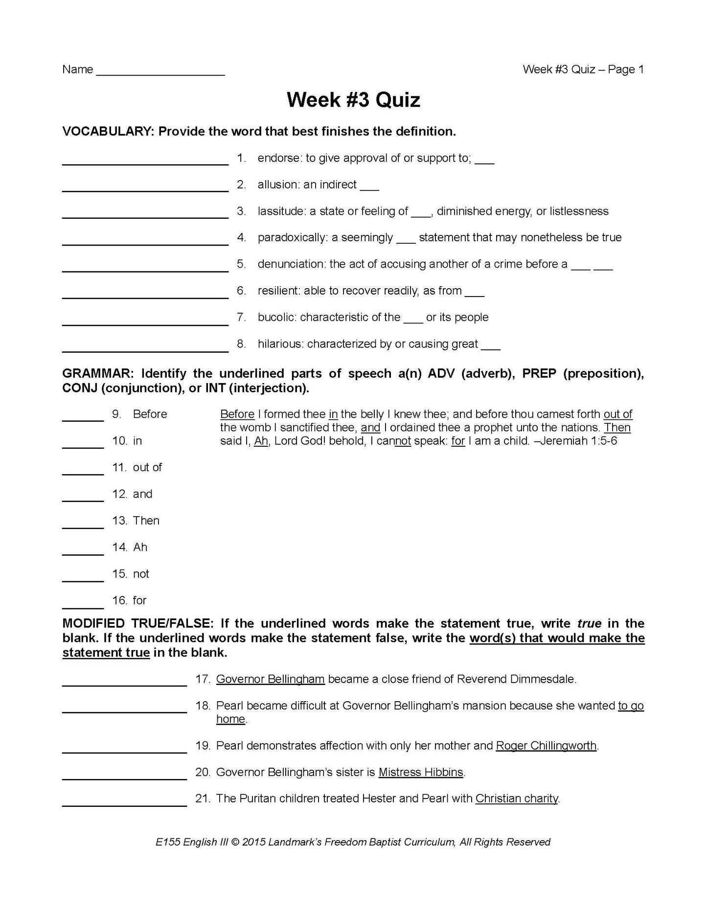 English Grade 11 - English Grammar and Composition III