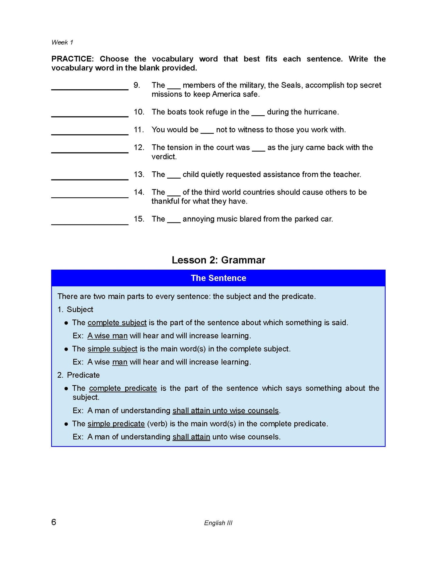 English Grade 11 - English Grammar and Composition III
