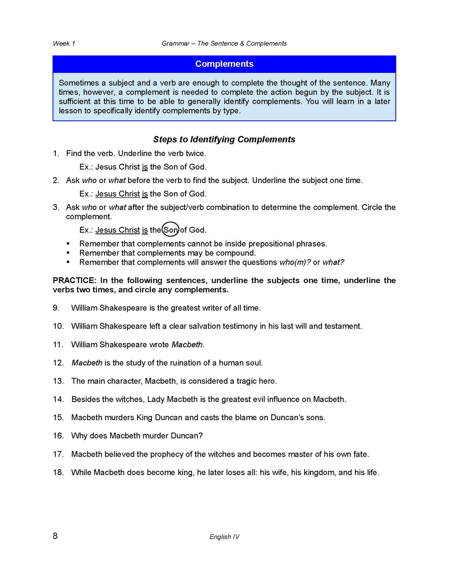 English Grade 12 - English Grammar and Composition IV