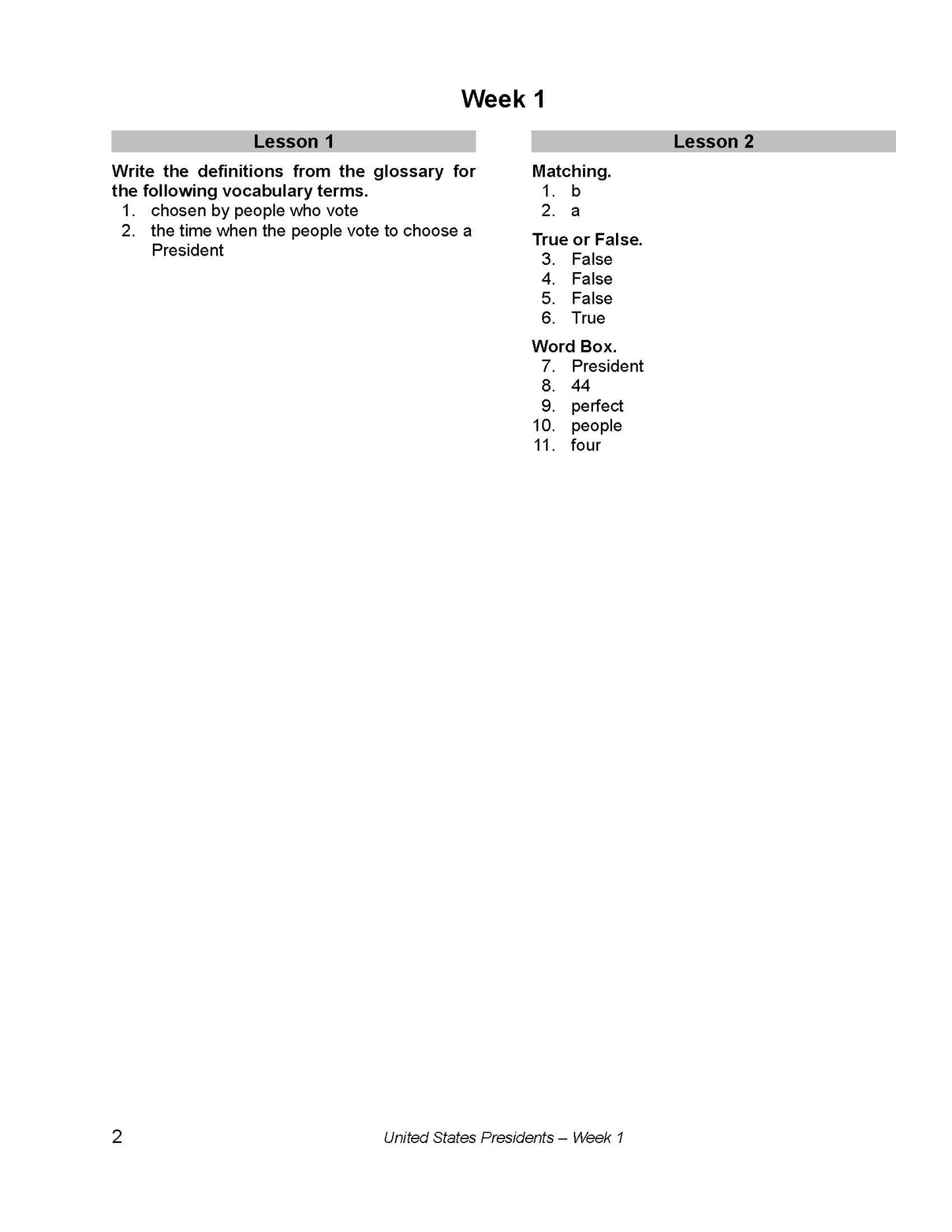 History Grade 02 - The U.S. Presidents