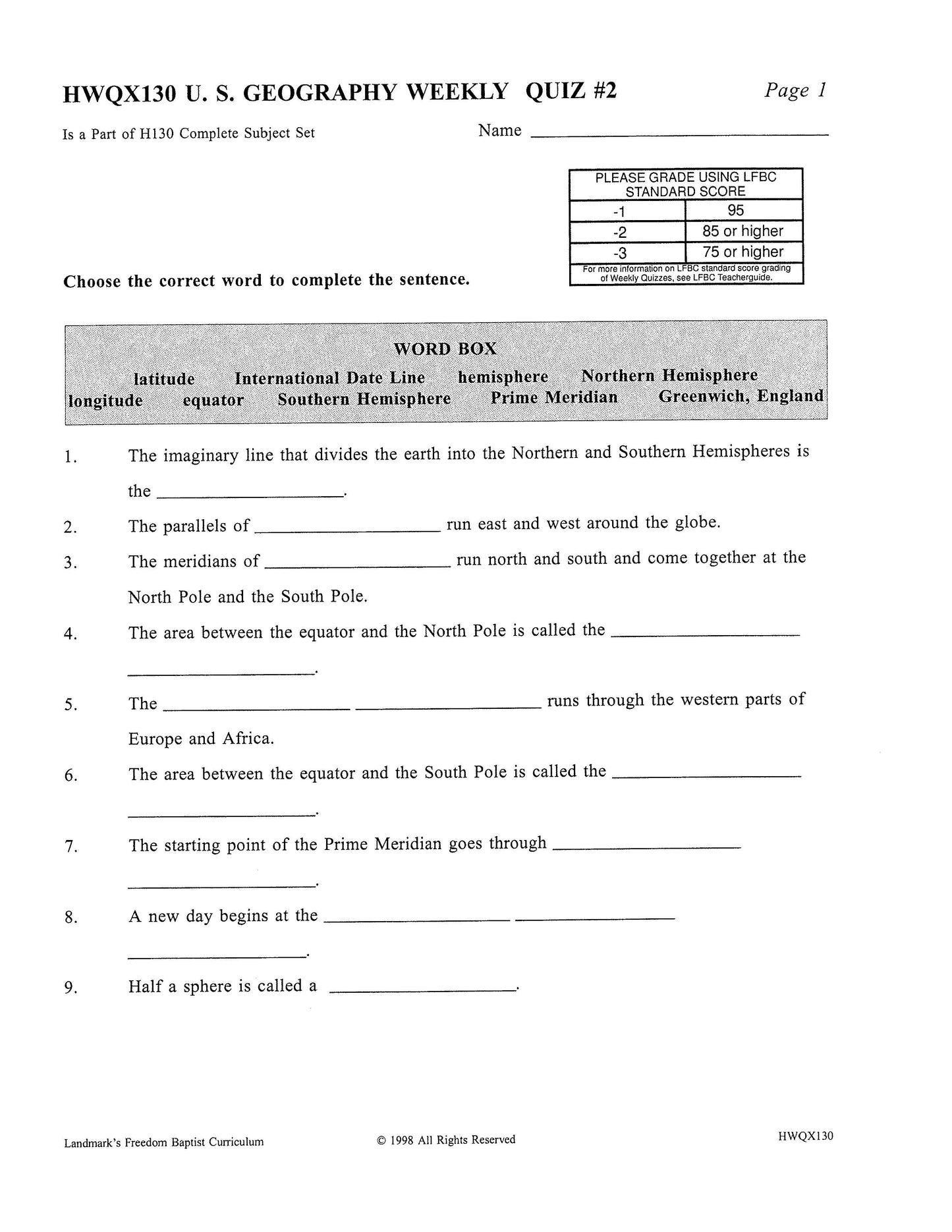 History Grade 06 - U.S. Geography