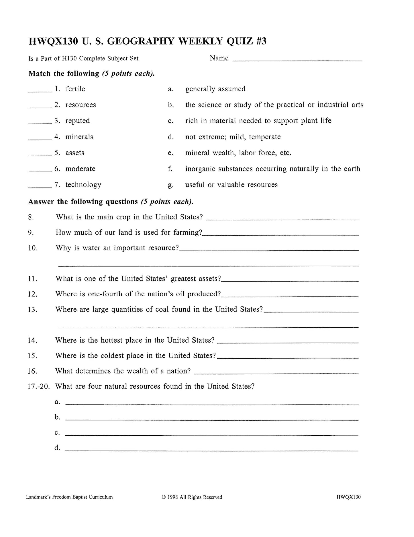 History Grade 06 - U.S. Geography