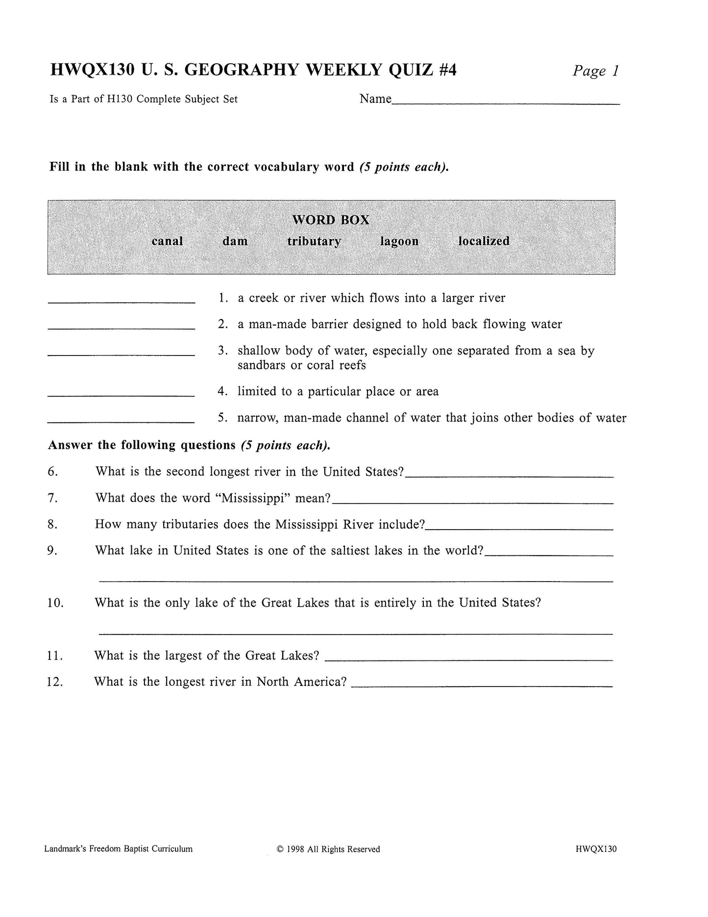 History Grade 06 - U.S. Geography