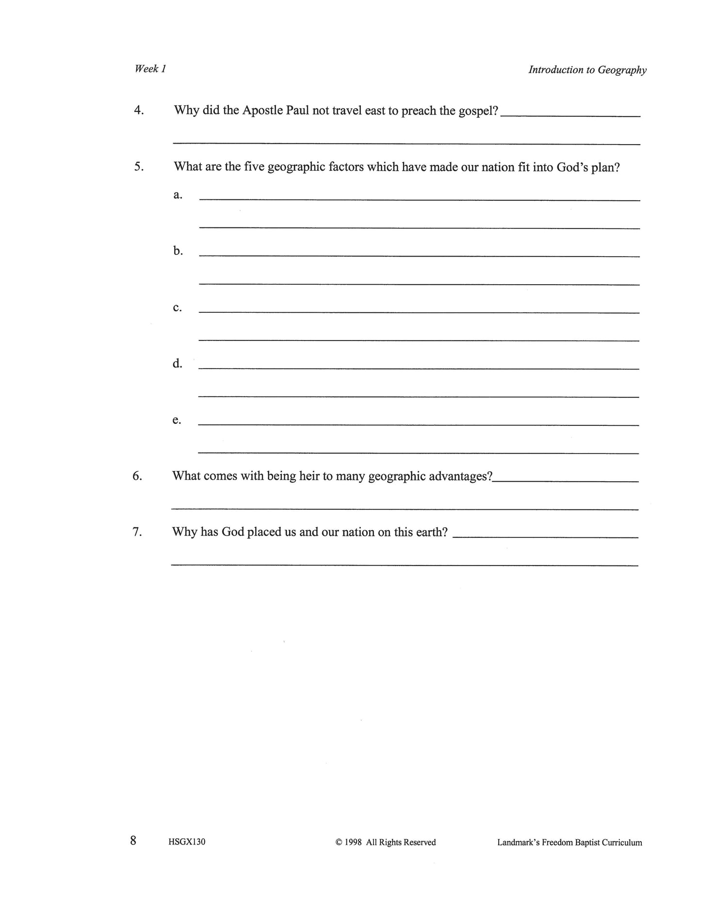 History Grade 06 - U.S. Geography
