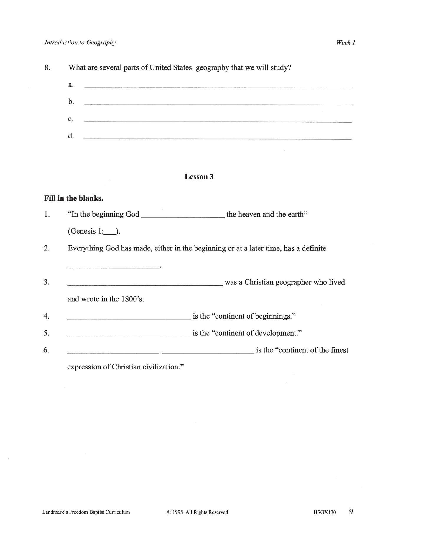 History Grade 06 - U.S. Geography