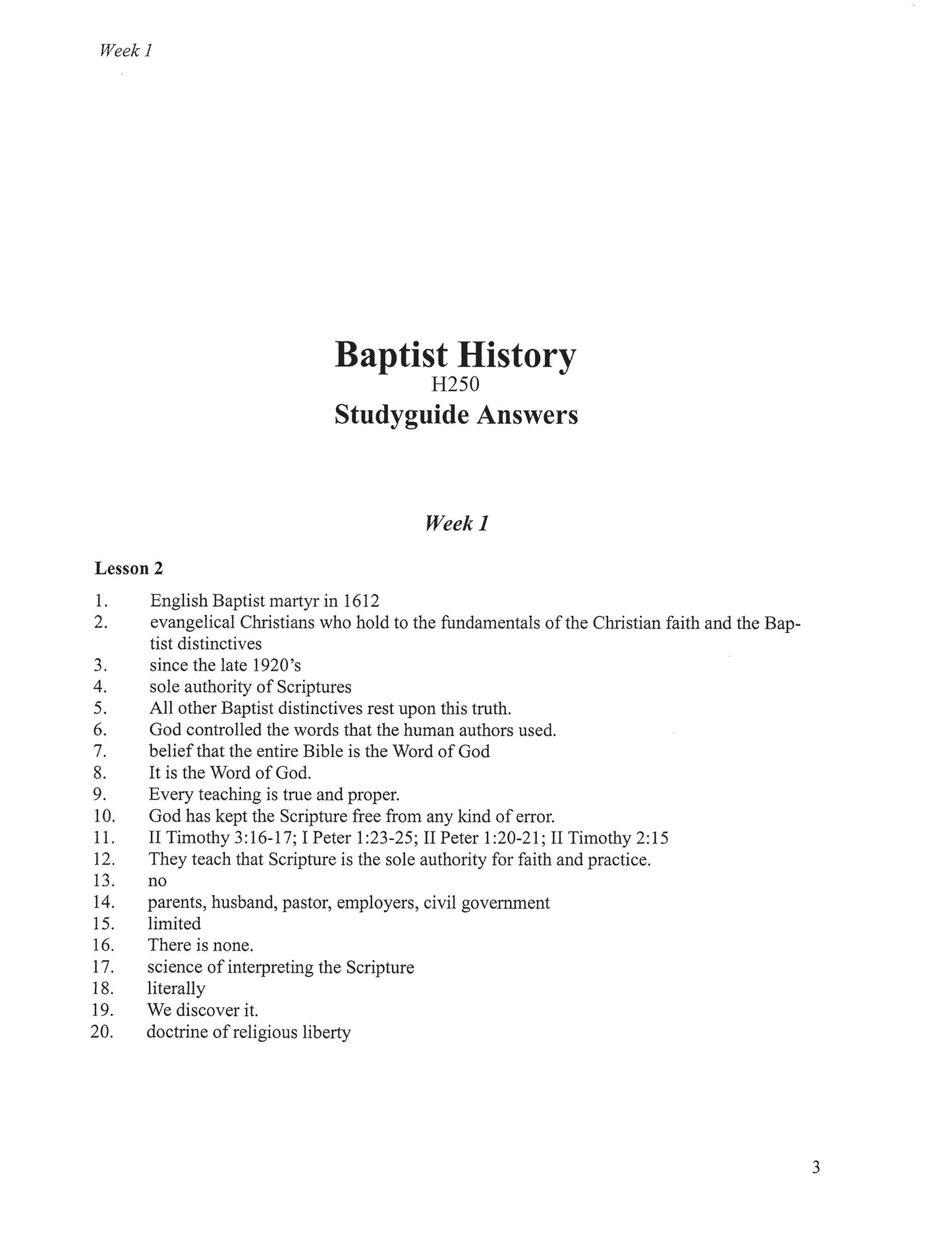 History Elective - Baptist History