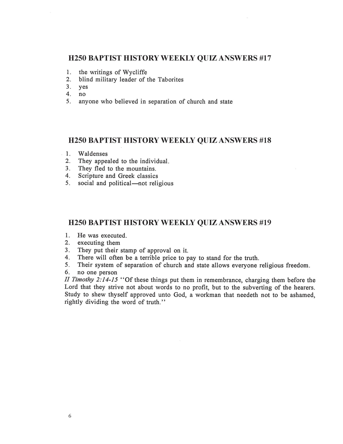 History Elective - Baptist History