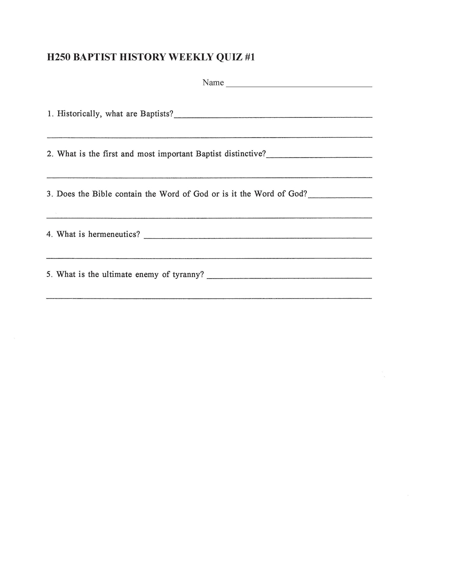 History Elective - Baptist History
