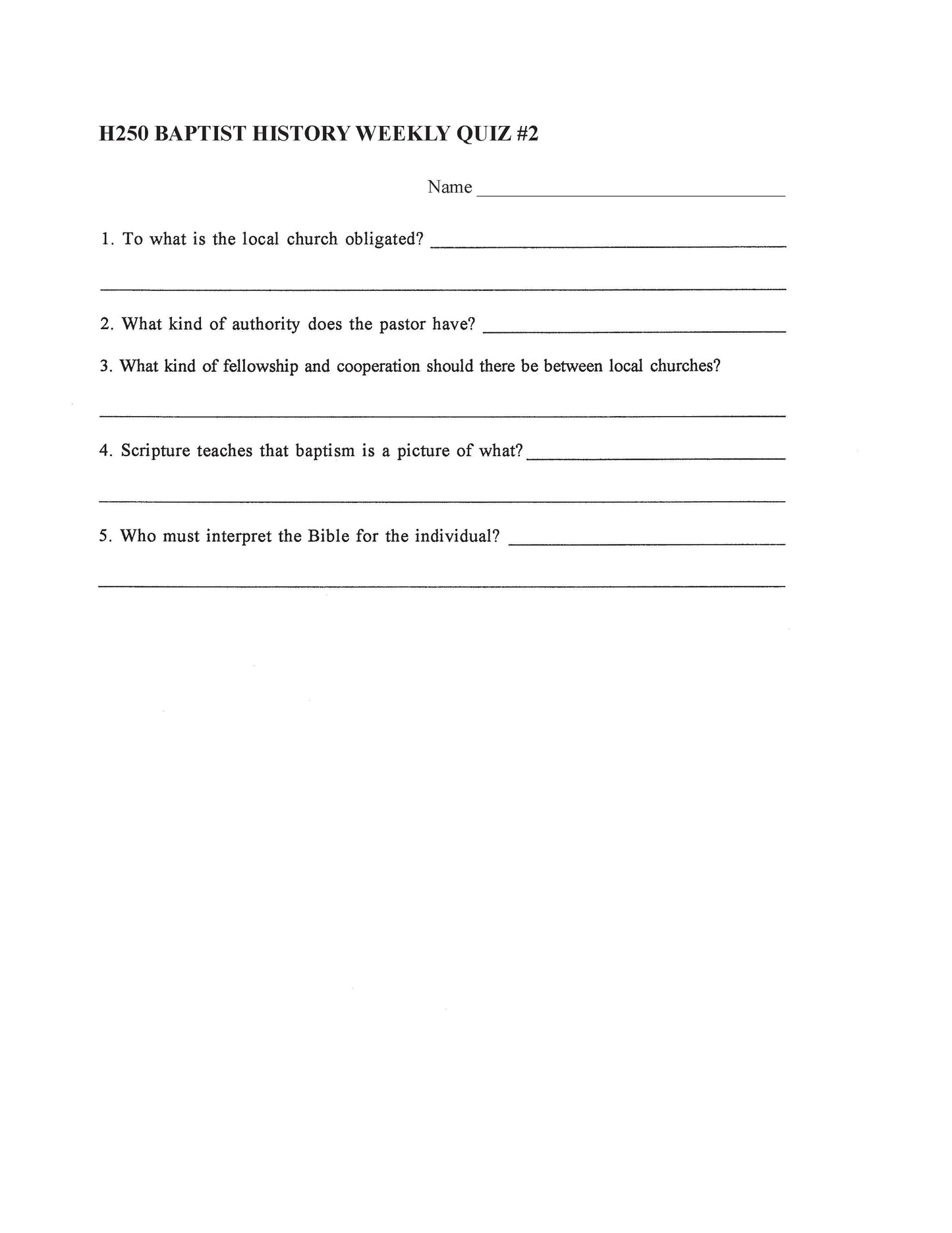 History Elective - Baptist History
